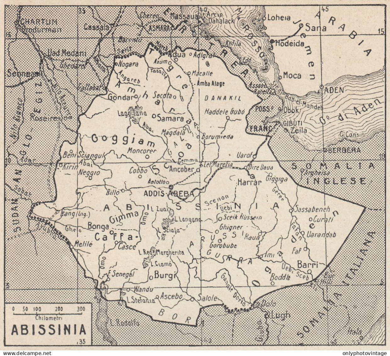 Abissinia - Mappa Epoca - 1925 Vintage Map - Carte Geographique