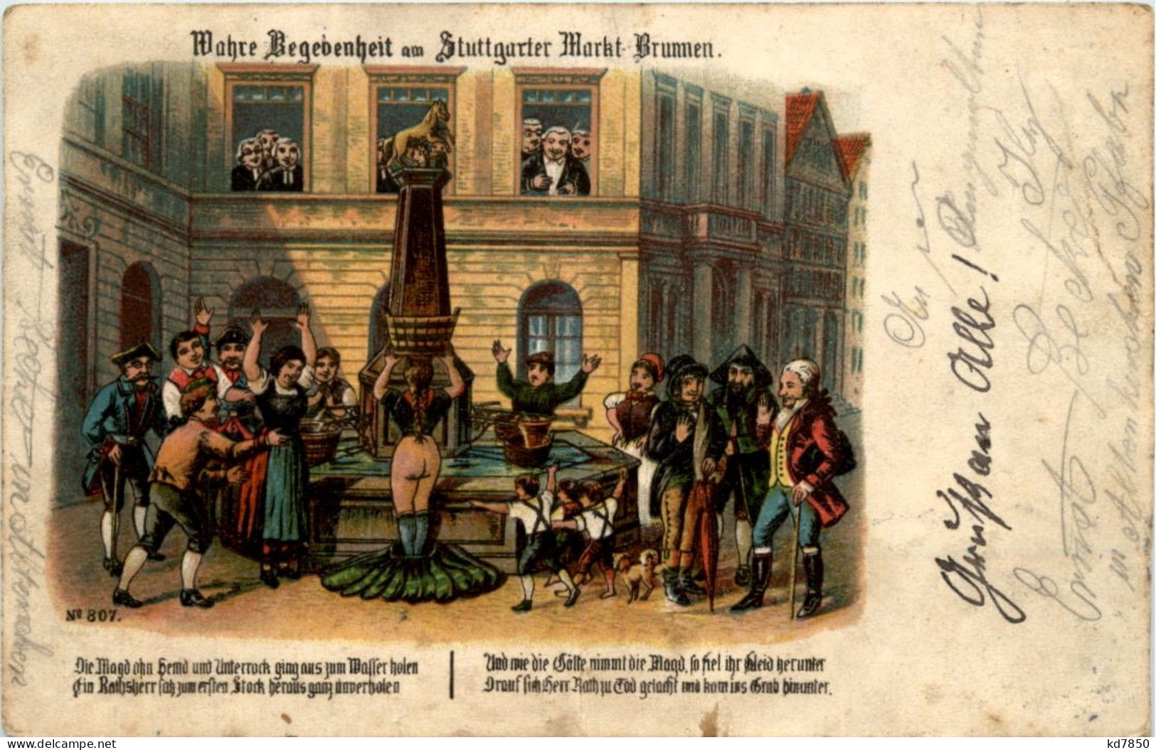 Stuttgart - Markt Brunnen Litho - Stuttgart