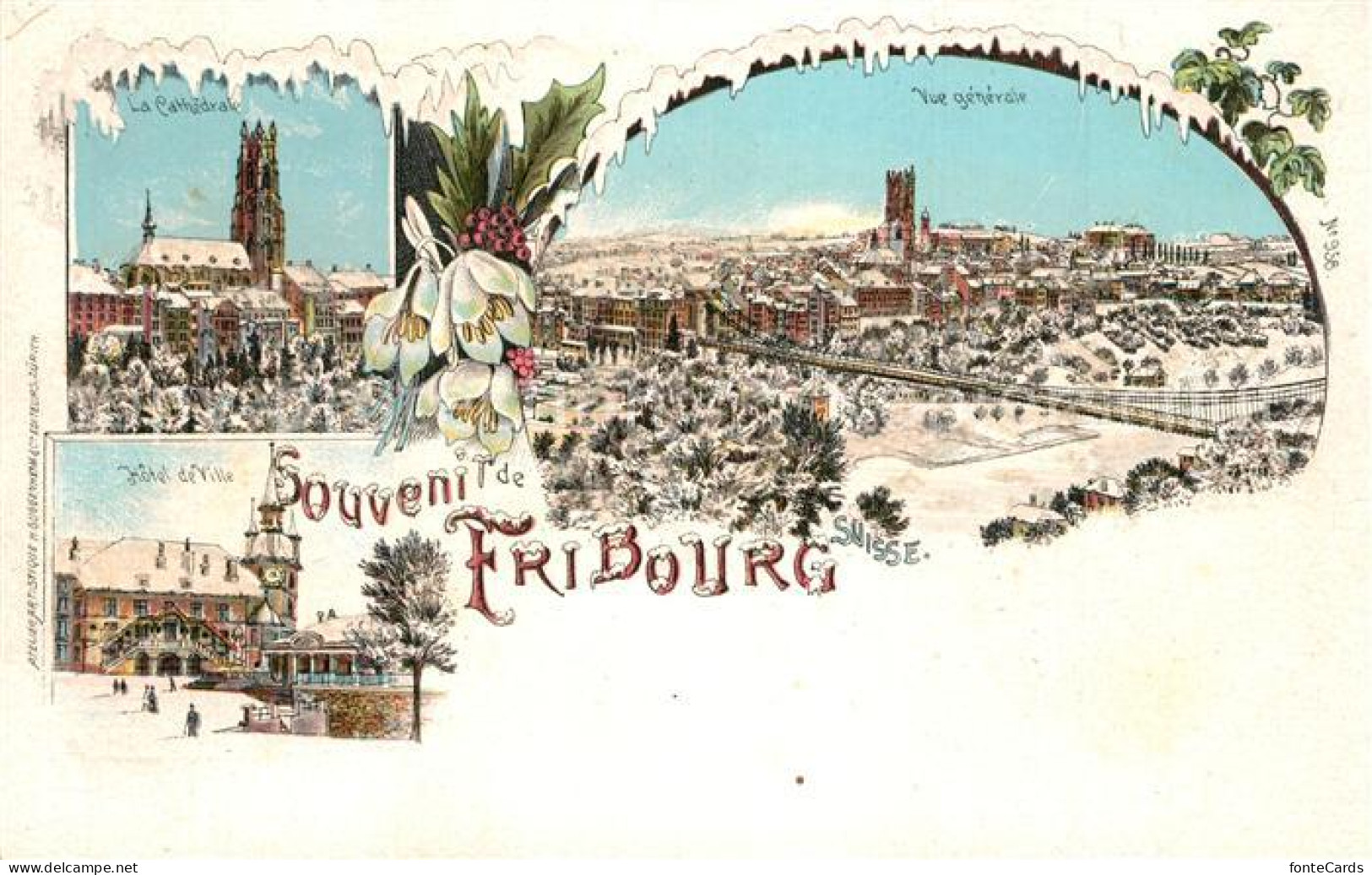 13566800 Fribourg FR Cathedrale Hotel D Ville Panorama Winterlitho Fribourg FR - Other & Unclassified