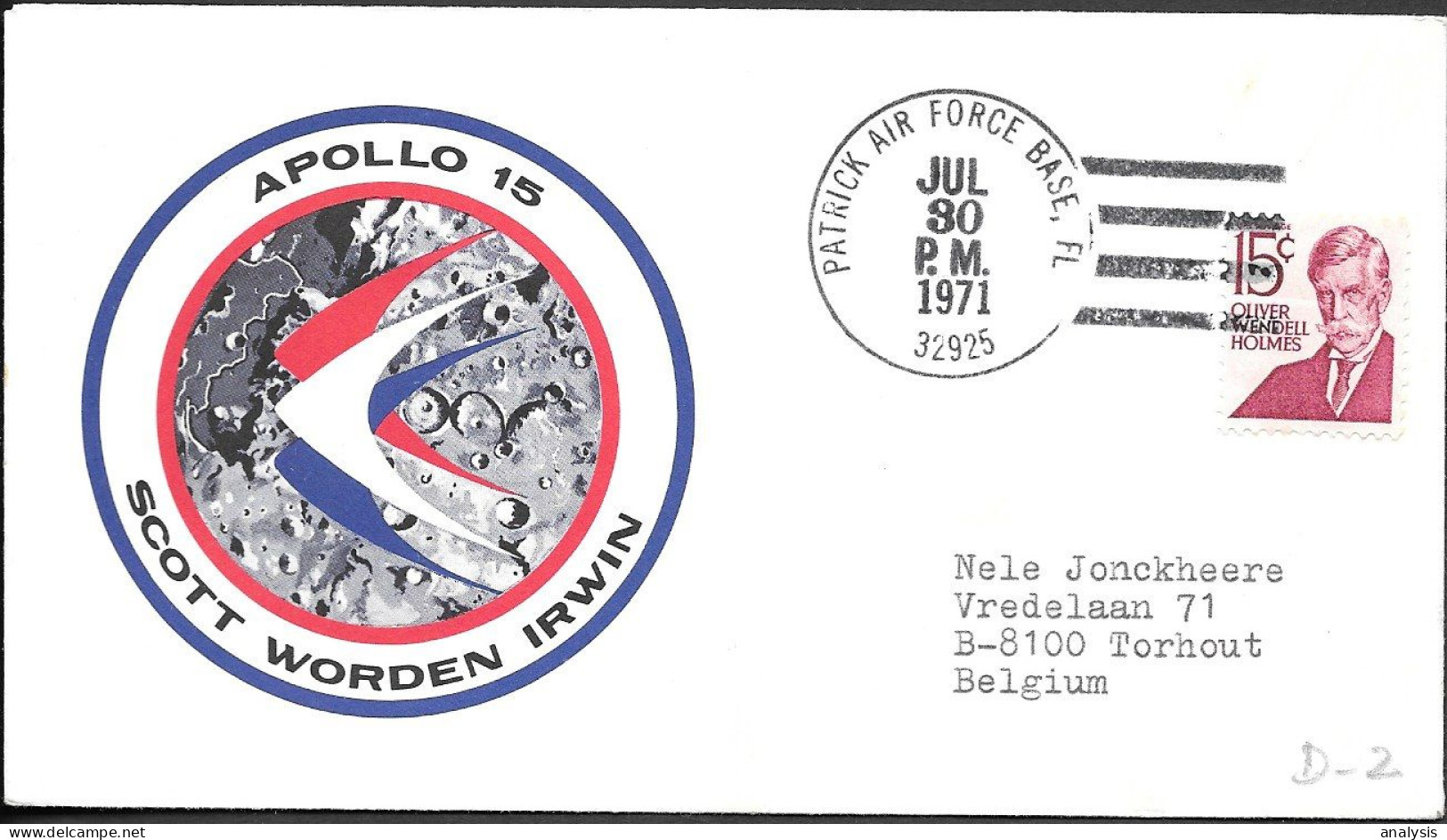 US Space Cover 1971. "Apollo 15" LM Moon Landing. Patrick AFB - USA