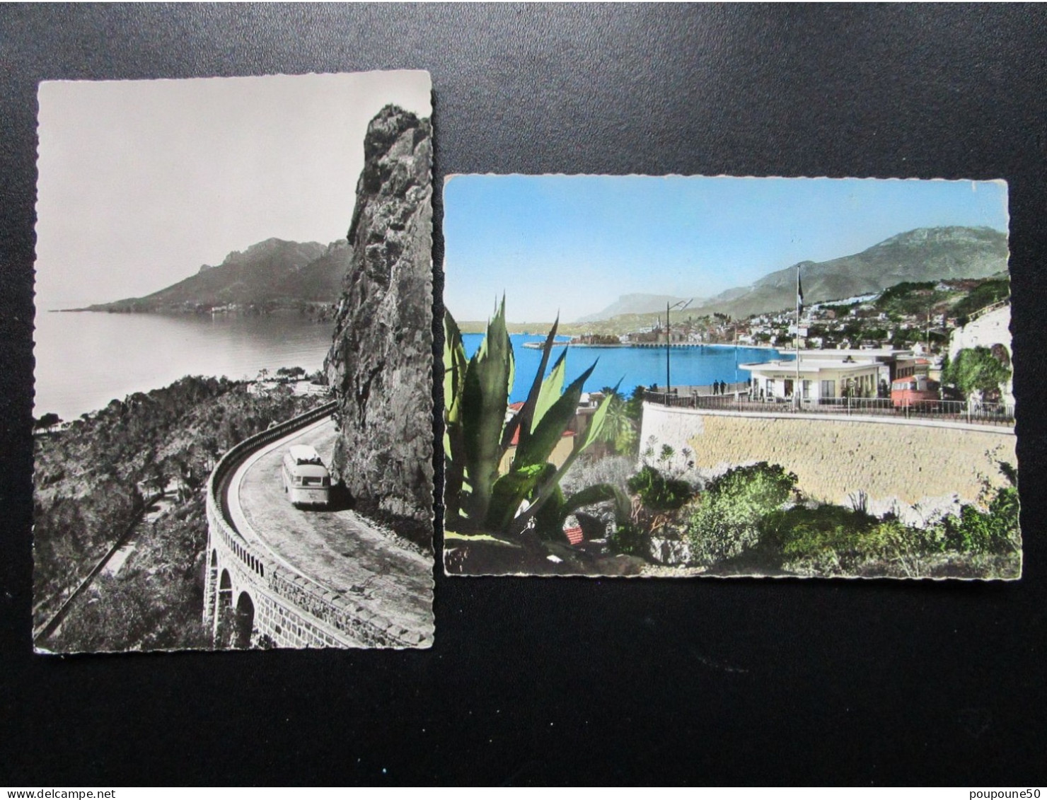 CP 06 MENTON  - Lot De 2 Cartes Postales Route De La Corniche Autocar  Et Frontière Douane " Bureau Sureté Nationale " - Menton