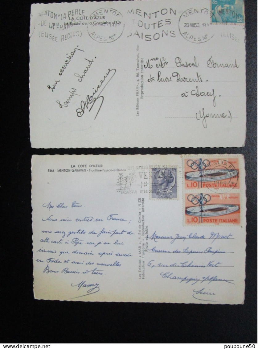 CP 06 MENTON  - Lot De 2 Cartes Postales Route De La Corniche Autocar  Et Frontière Douane " Bureau Sureté Nationale " - Menton