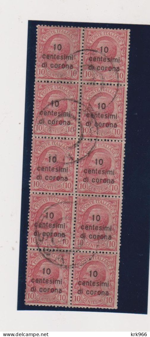 CROATIA ITALY 1919 Centesimi Di Corona Bloc Of 10 Used With LISSA VIS - Croatia