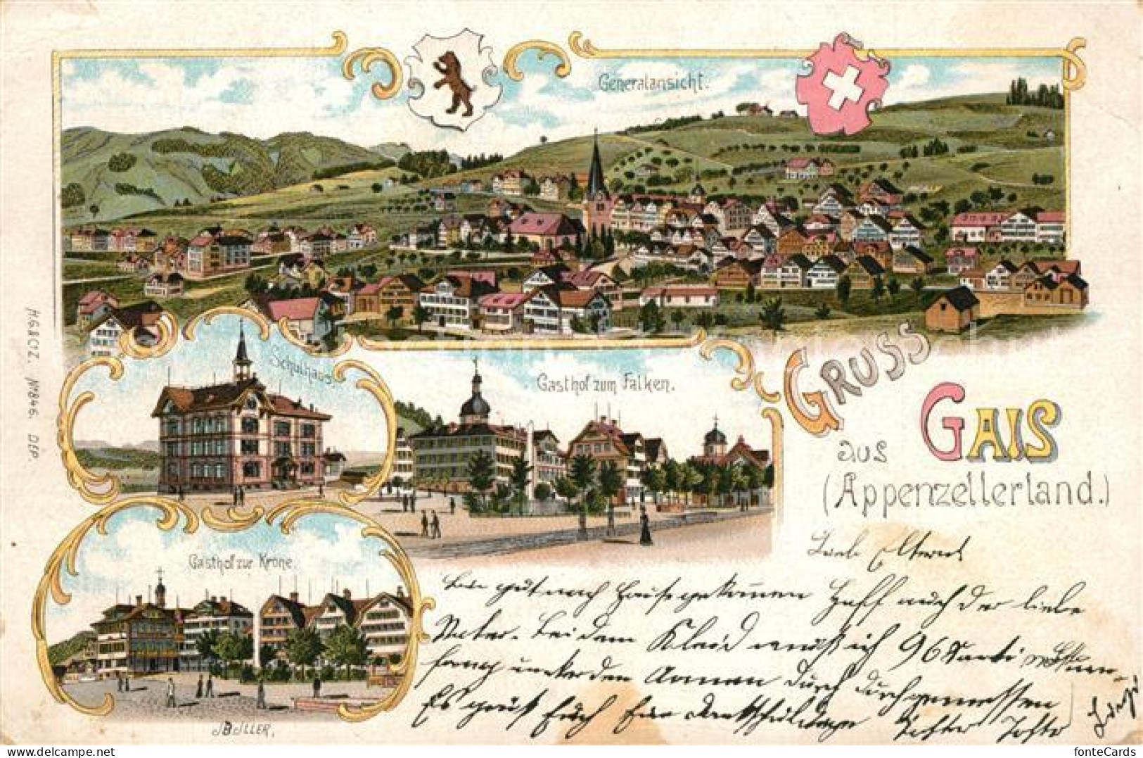 13559892 Gais AR Panorama Schulhaus Gasthof Zur Krone Gasthof Zum Falken Gais AR - Autres & Non Classés