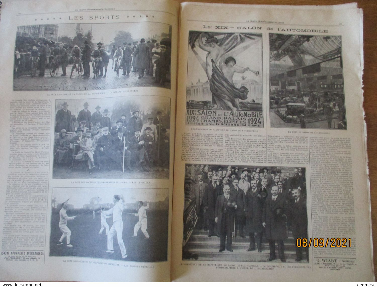 LE GRAND HEBDOMADAIRE ILLUSTRE DU NORD 12 OCTOBRE 1924 LILLE MANIFESTATION DES ANCIENS COMBATTANTS,SALON DE L'AUTOMOBILE - Sonstige & Ohne Zuordnung