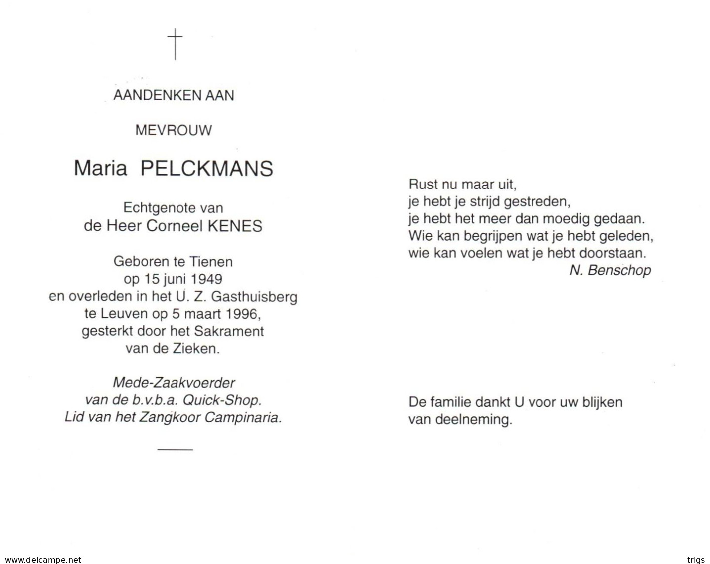 Maria Pelckmans (1949-1996) - Devotion Images