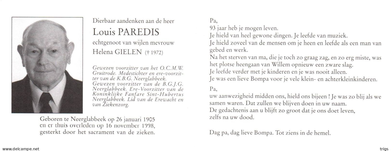 Louis Paredis (1905-1998) - Devotieprenten