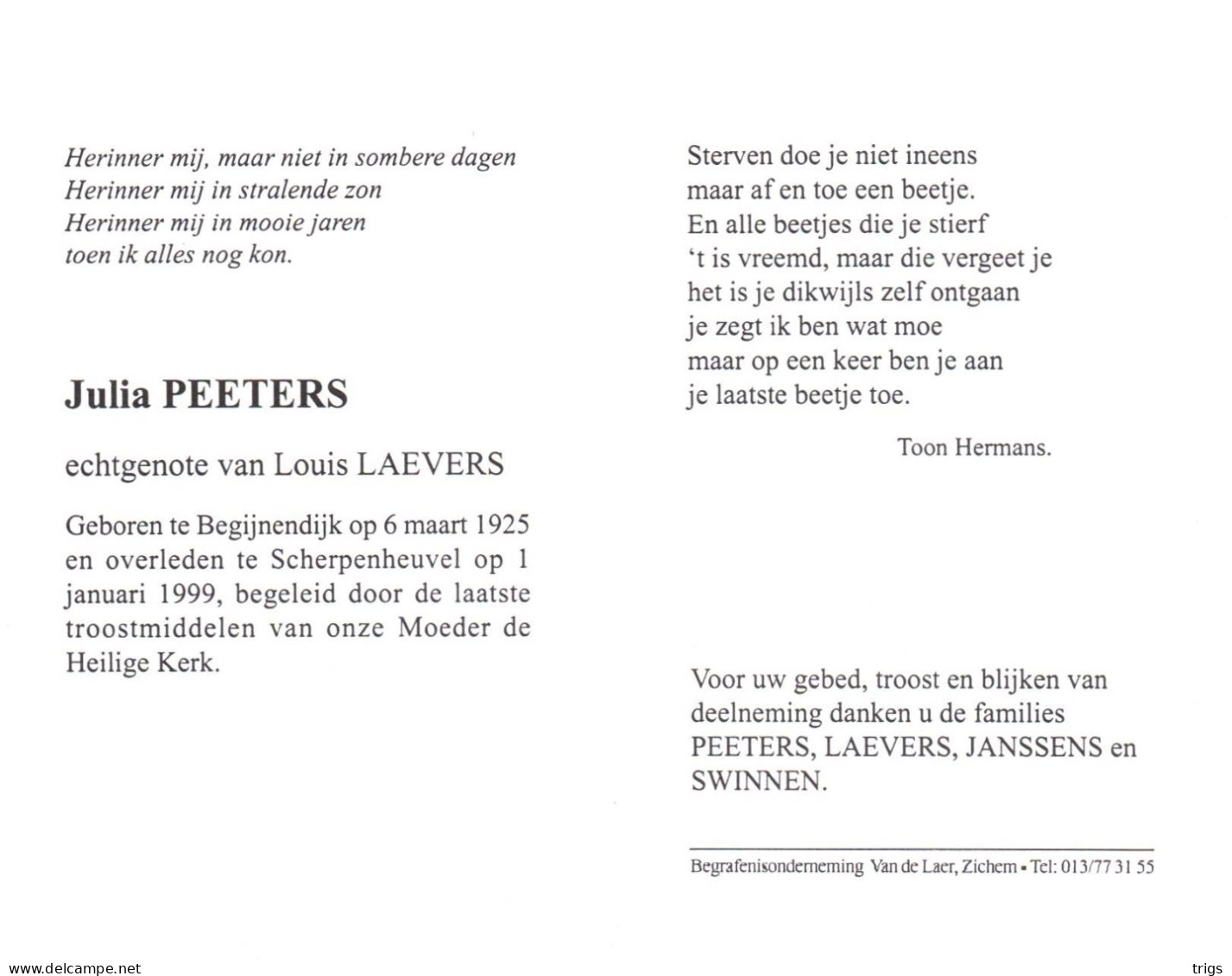 Julia Peeters (1925-1999) - Devotion Images