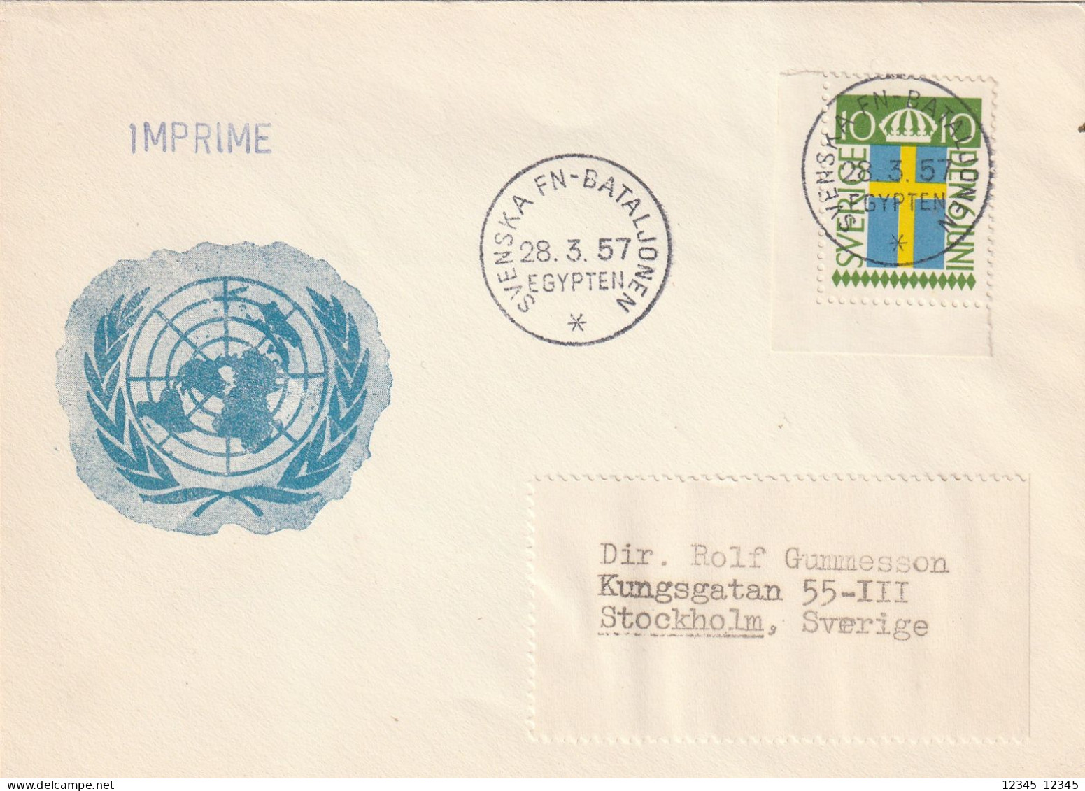 Zweden 1957, Swedish UN Battalion Egypt - Cartas & Documentos