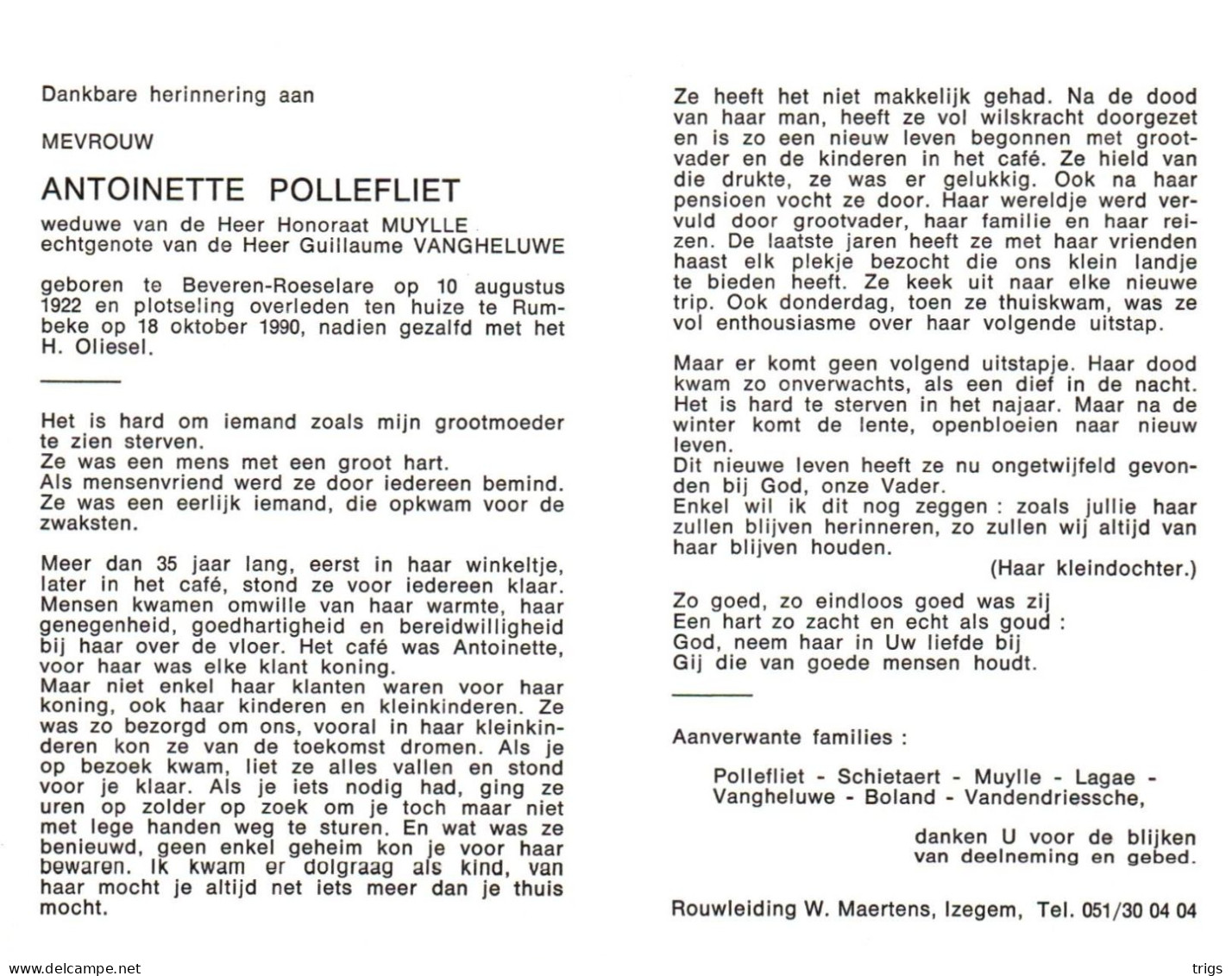 Antoinette Pollefliet (1922-1990) - Devotieprenten