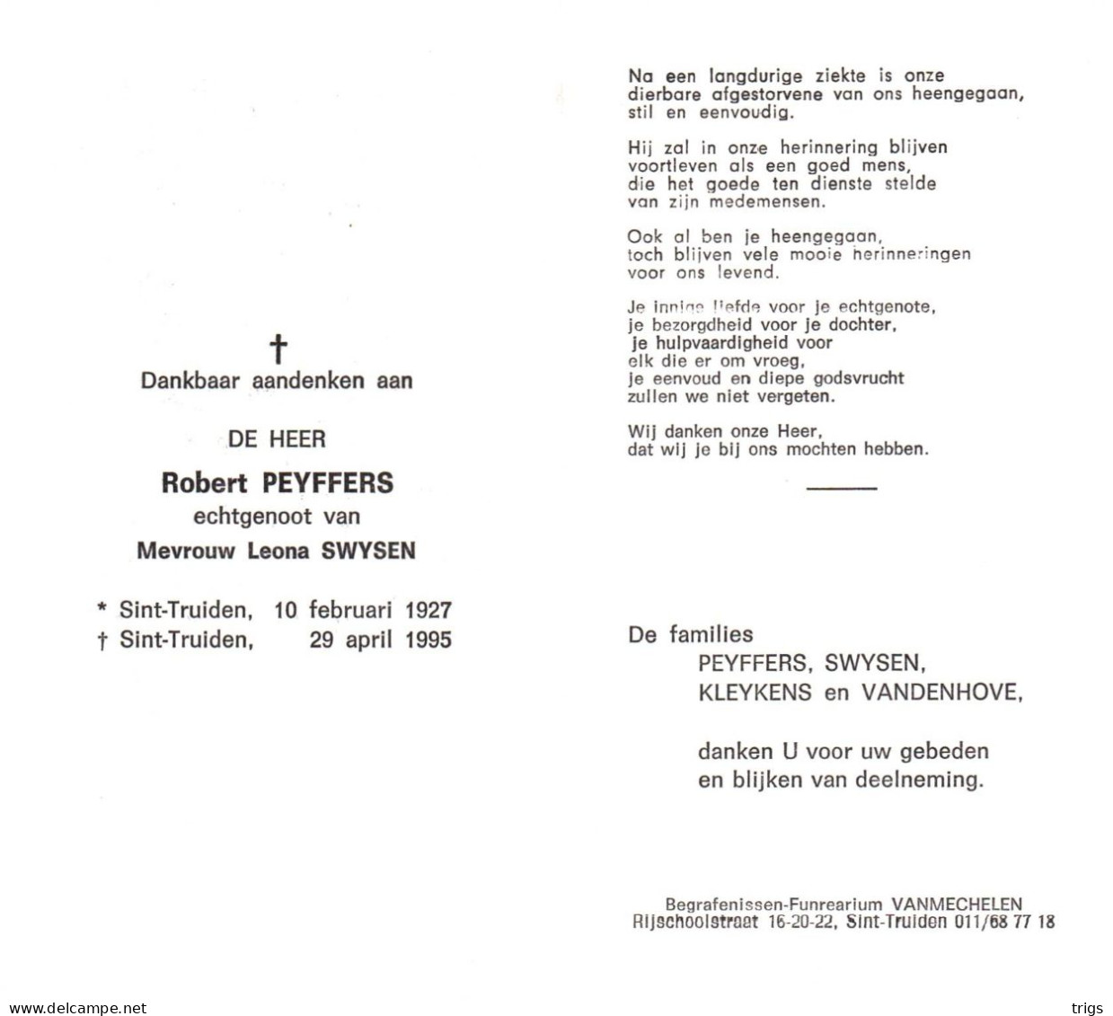 Robert Peyffers (1927-1995) - Devotieprenten