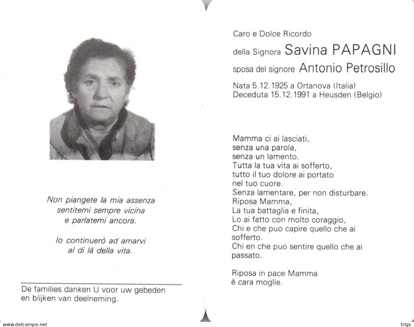 Savina Papagni (1925-1991) - Devotieprenten