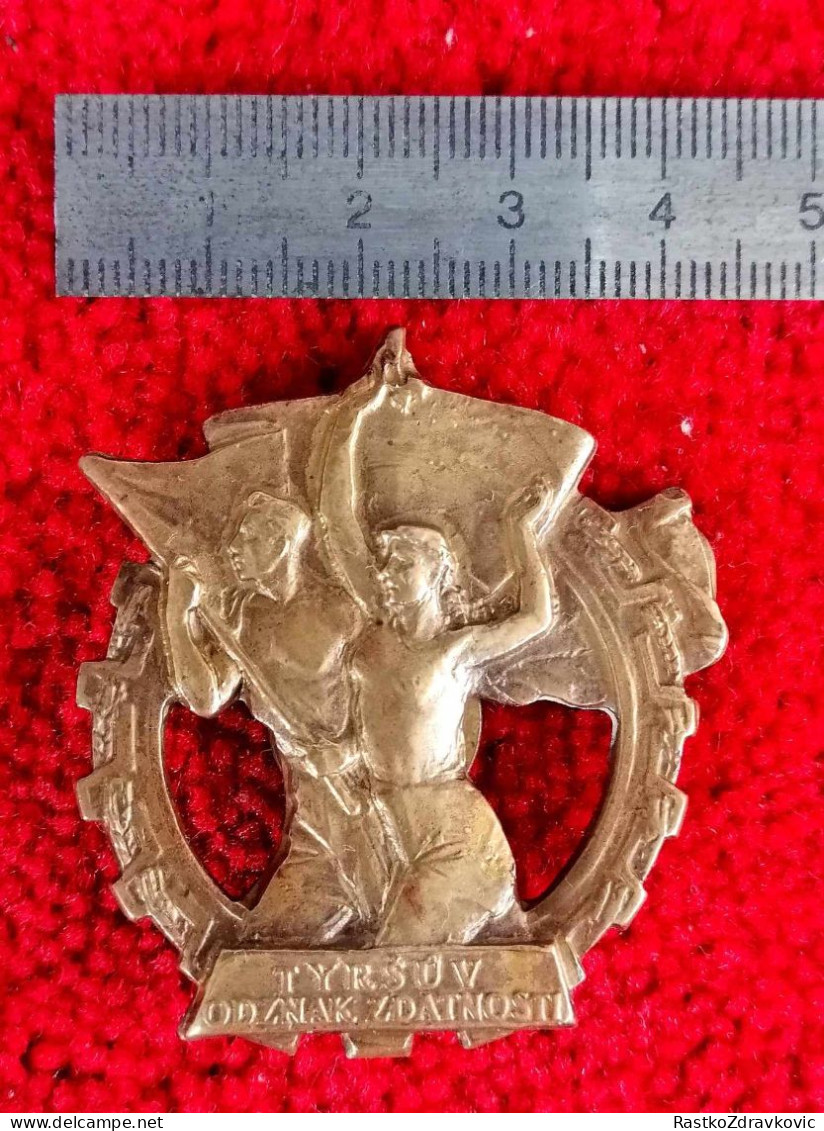 ORIGINAL CZECH BADGE WW2, TYRSUV ODZNAK ZDATNOSTI+VINTAGE+BRONZE+RARE NUMBERED+BADGE - Associazioni