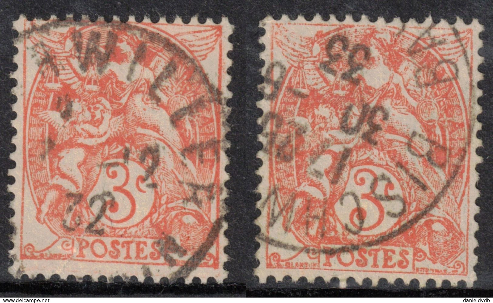 France 2 X Yvert N°109 3 C. Blanc Type II 1932-33 : 2 Timbres Bien Centrés Oblitérés BISCHWILLER / BAS-RHIN - 1900-29 Blanc