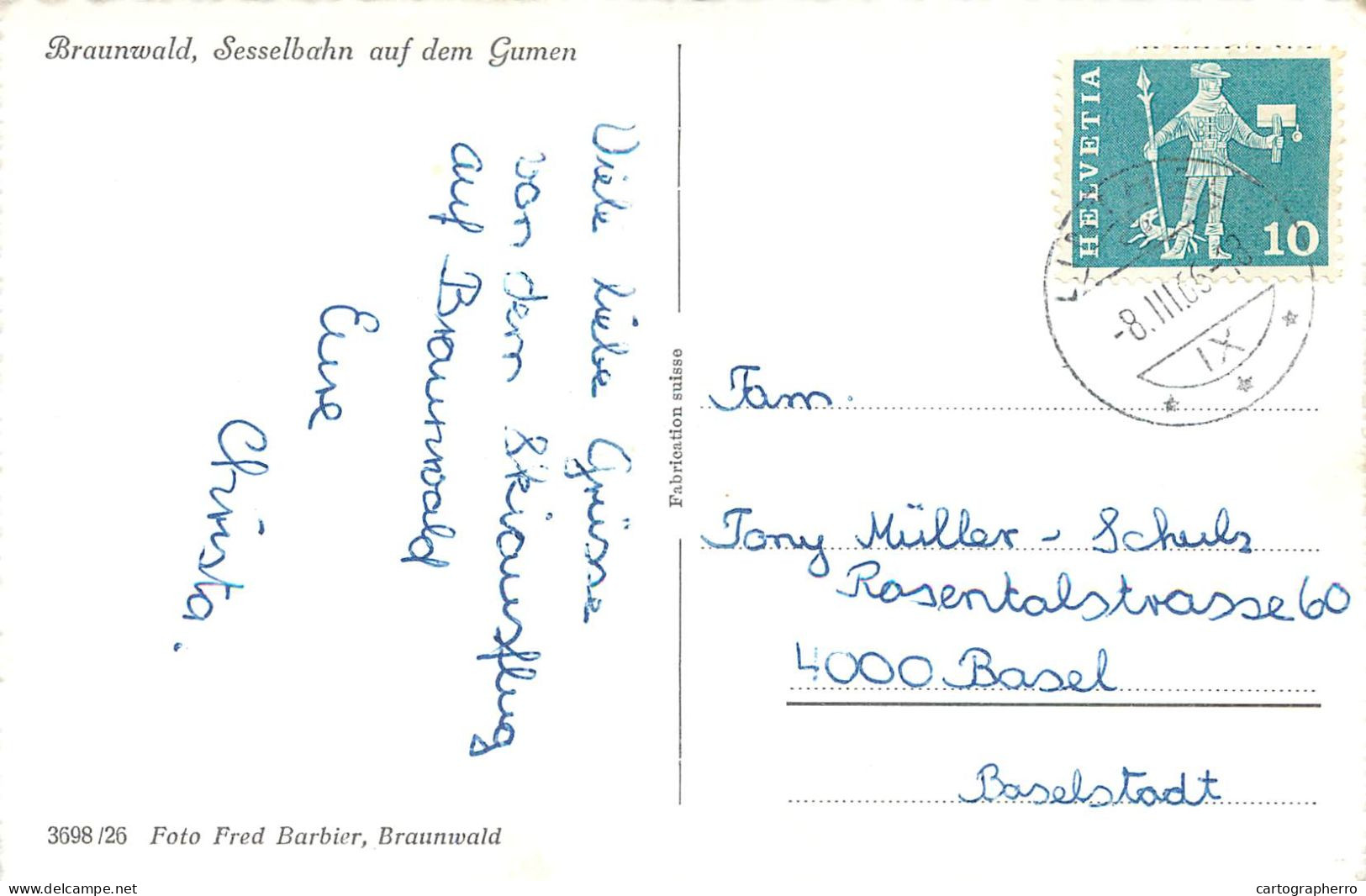 Postcard Switzerland Braunwald Sesselbahn Auf Dem Gumen - Sonstige & Ohne Zuordnung