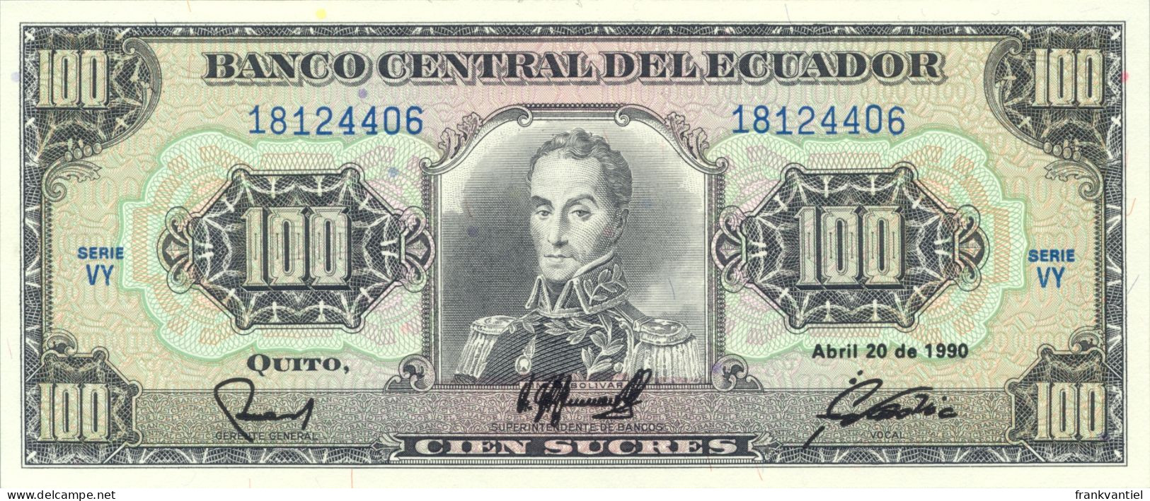 Ecuador P-123 100 Sucres 1990 UNC - Equateur