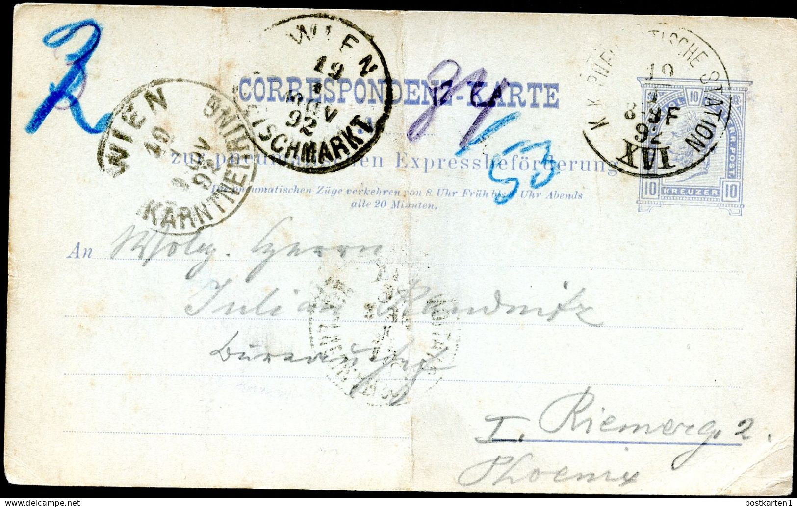 Rohrpost-Postkarte RP12a Wien Station #16 1892 Kat.11,00€ - Postkarten