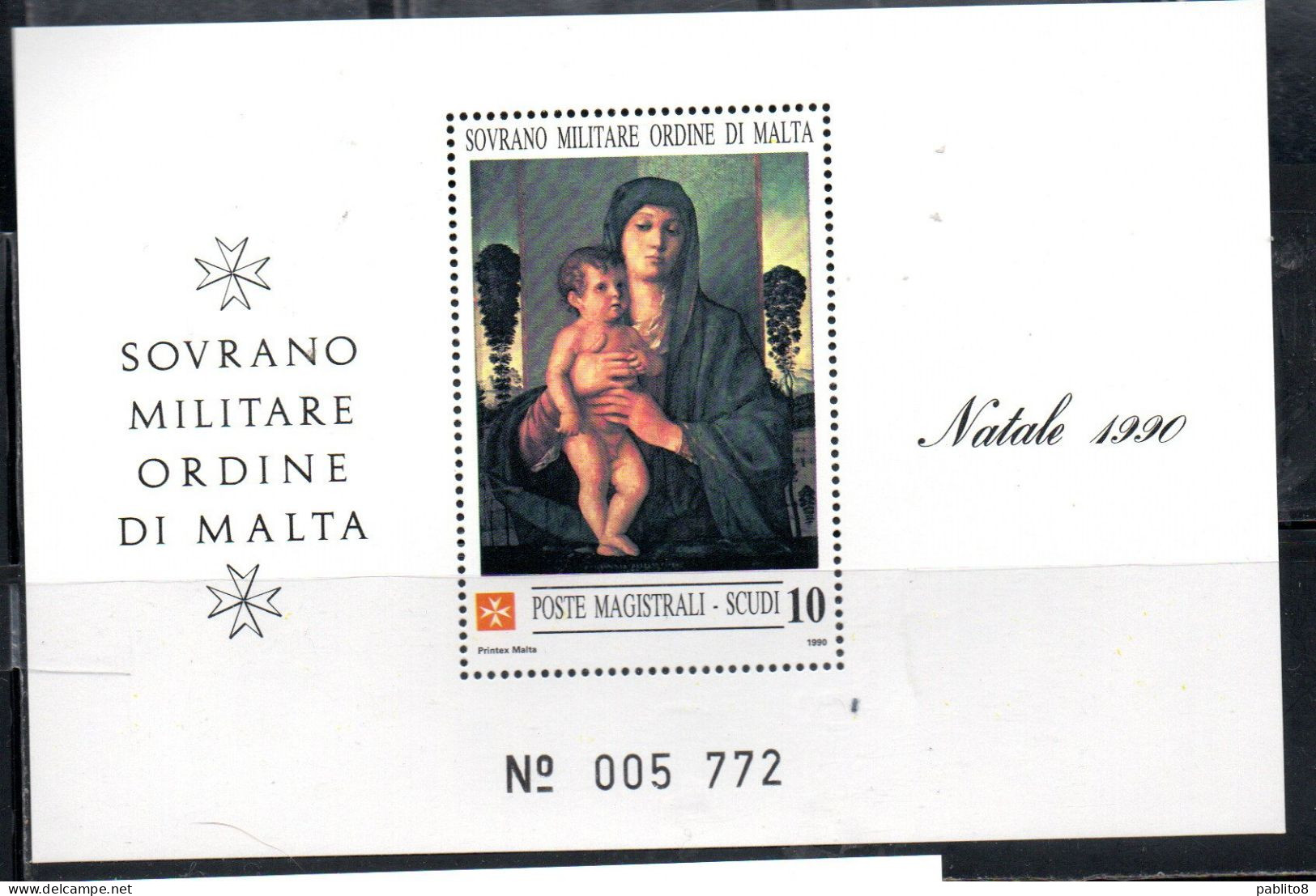 SMOM SOVRANO ORDINE MILITARE DI MALTA 1990 NATALE CHRISTMAS NOEL WEIHNACHTEN 10s BLOCK SHEET BLOCCO FOGLIETTO MNH - Sovrano Militare Ordine Di Malta