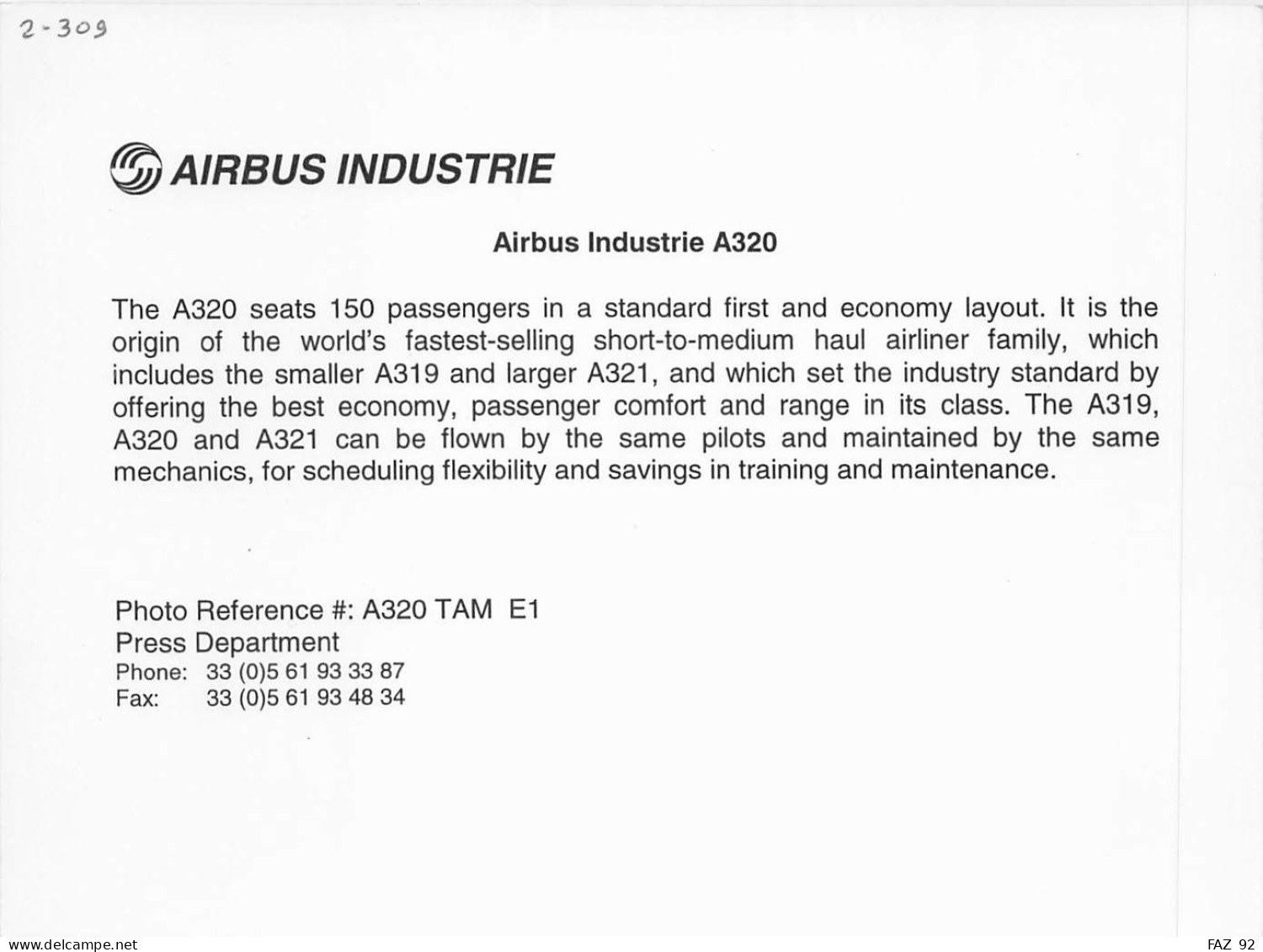 Airbus A320 - TAM Airlines - +/- 180 X 130 Mm. - Photo De Presse - Aviation