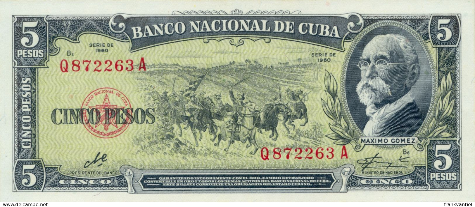 Cuba P-91 5 Pesos 1960 UNC - Cuba