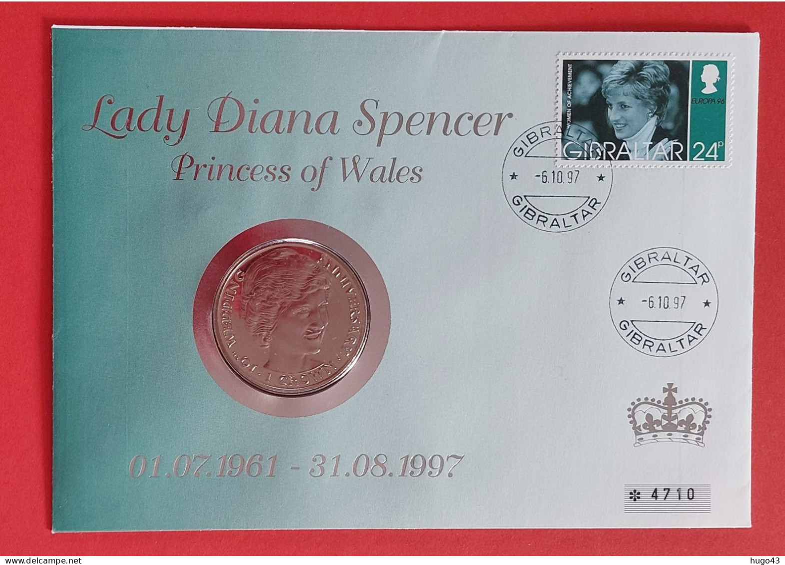 (RECTO / VERSO) GIBRALTAR  - LADY DIANA SPENCER - 10 TH WEDDING ANNIVERSARY - 1 CROWN - N° 4710 - CHANSON ELTON JOHN - Gibilterra