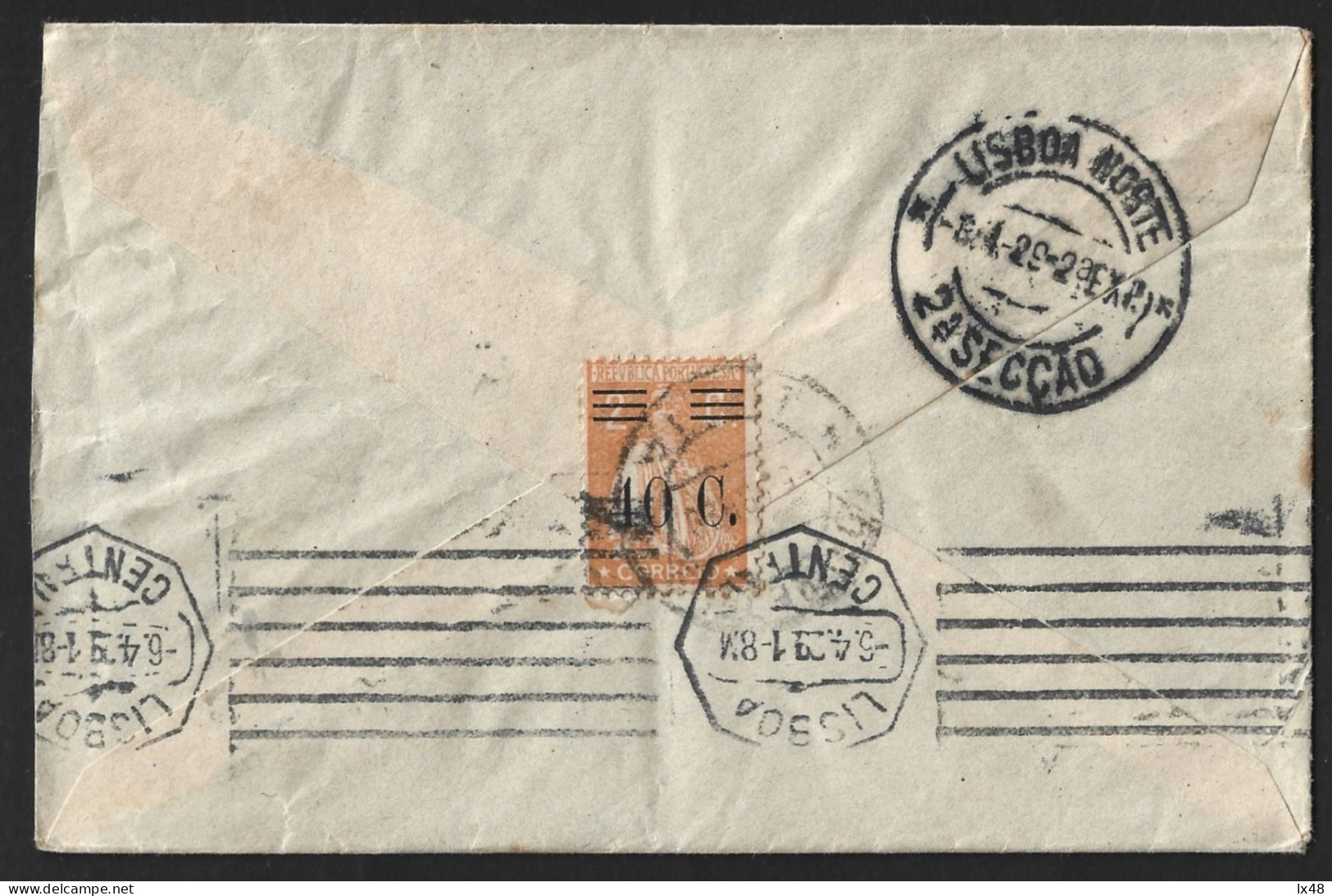 Letter Beja With Stamp 2c Ceres With 40c Surcharge. Flag Of Lines, Lisbon 1929. Carta De Beja Com Stamp 2c Ceres Com Sob - Covers & Documents
