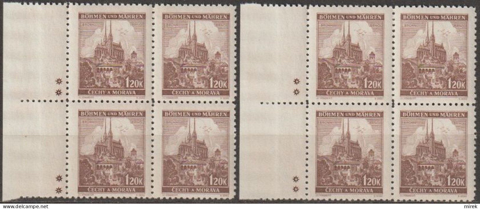 037/ Pof. 43; Border 4-blocks. Plate Mark * Nad + - Neufs