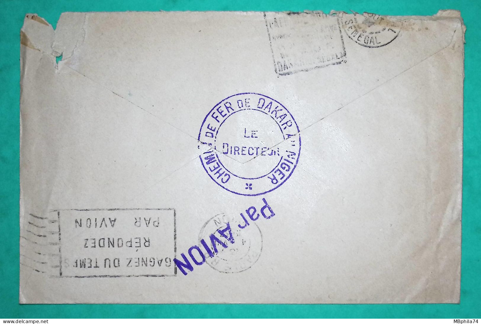 LETTRE PAR AVION SENEGAL AOF CHEMIN DE FER DAKAR AU NIGER DEPART THIES POUR PARIS 1937 COVER FRANCE - Luftpost