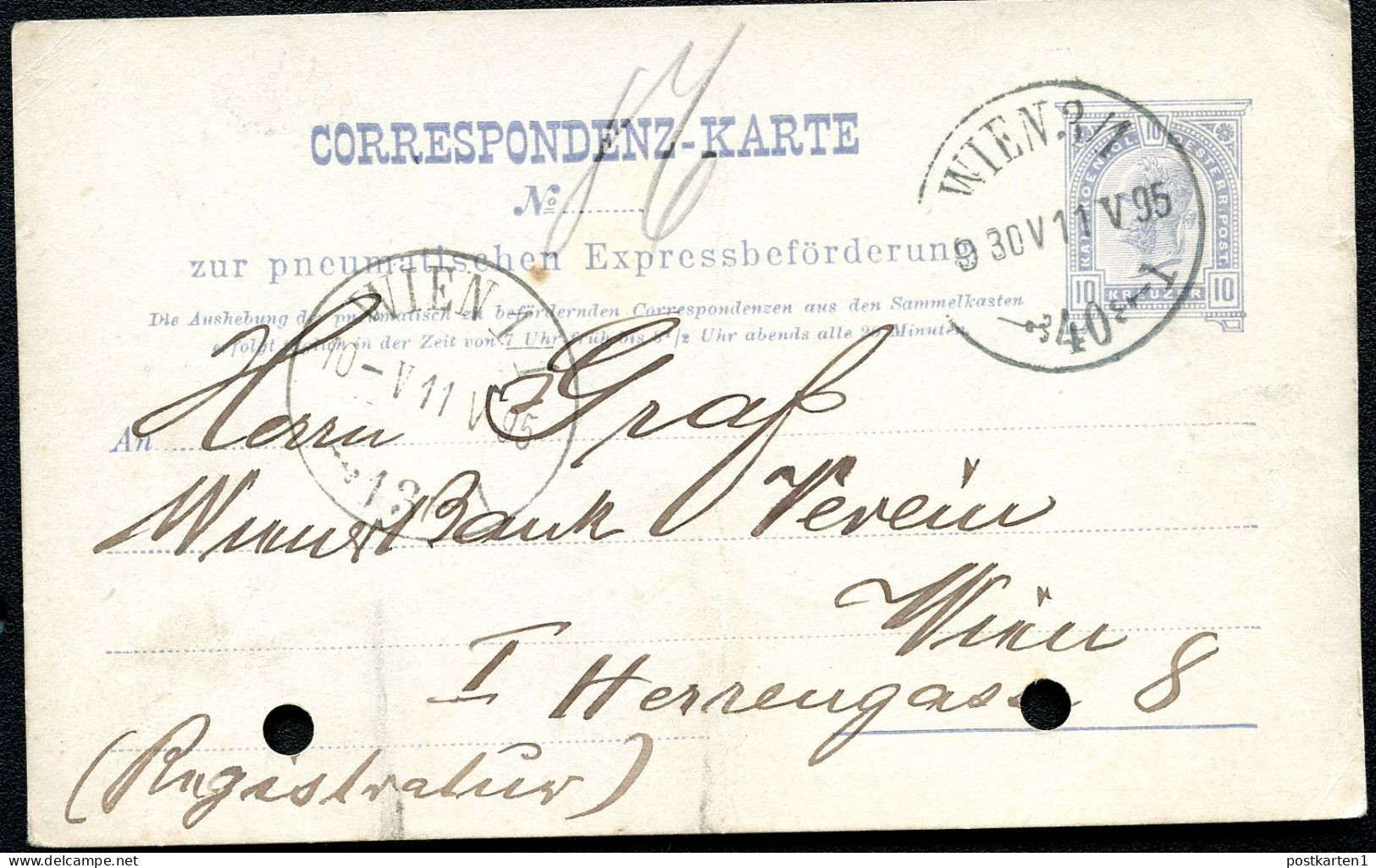 Rohrpost-Postkarte RP14bI Wien 3/1 1894 Kat.10,00€ - Briefkaarten