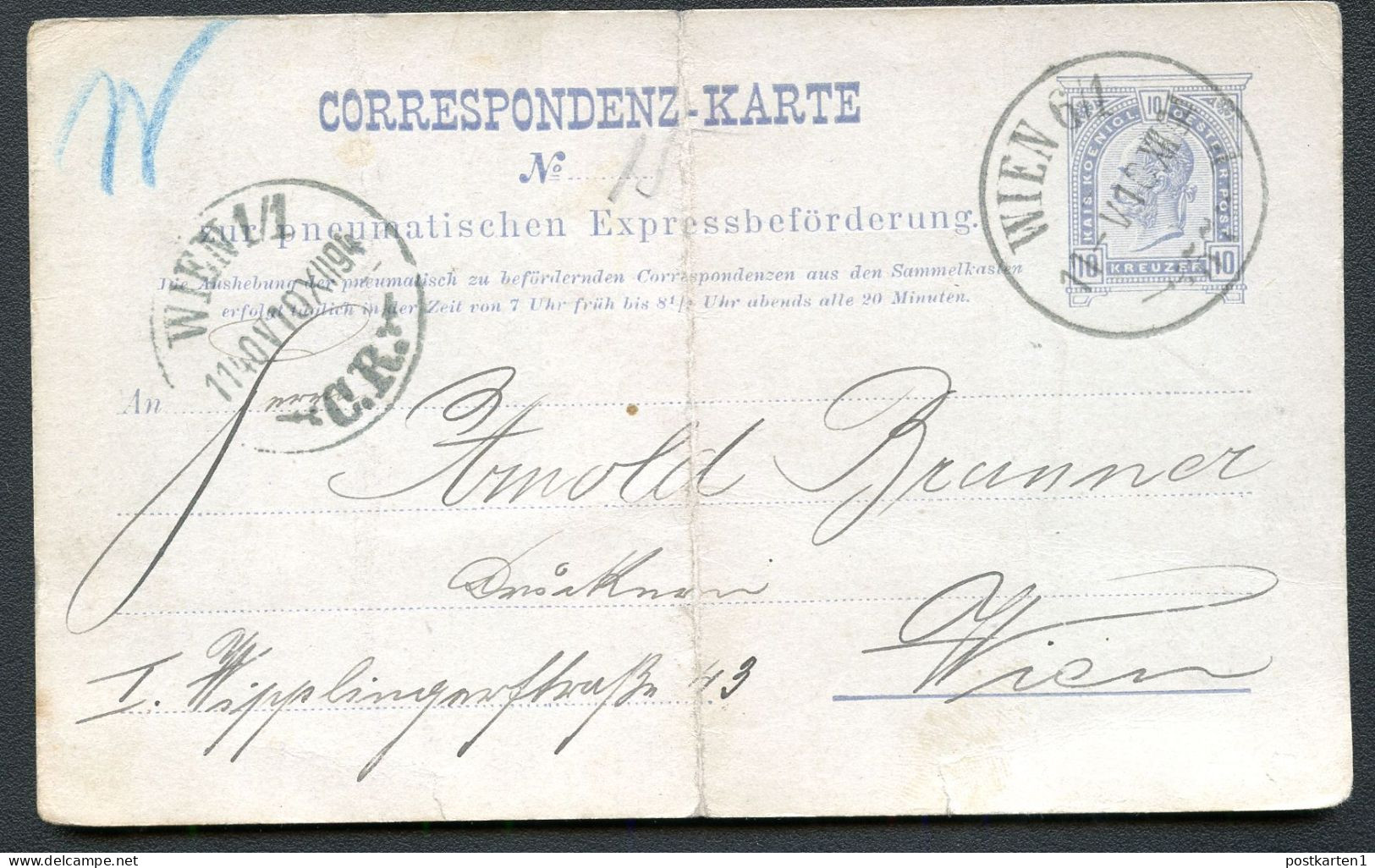 Rohrpost-Postkarte RP14bI Wien 6/1 1894 Kat.10,00€ - Postkarten