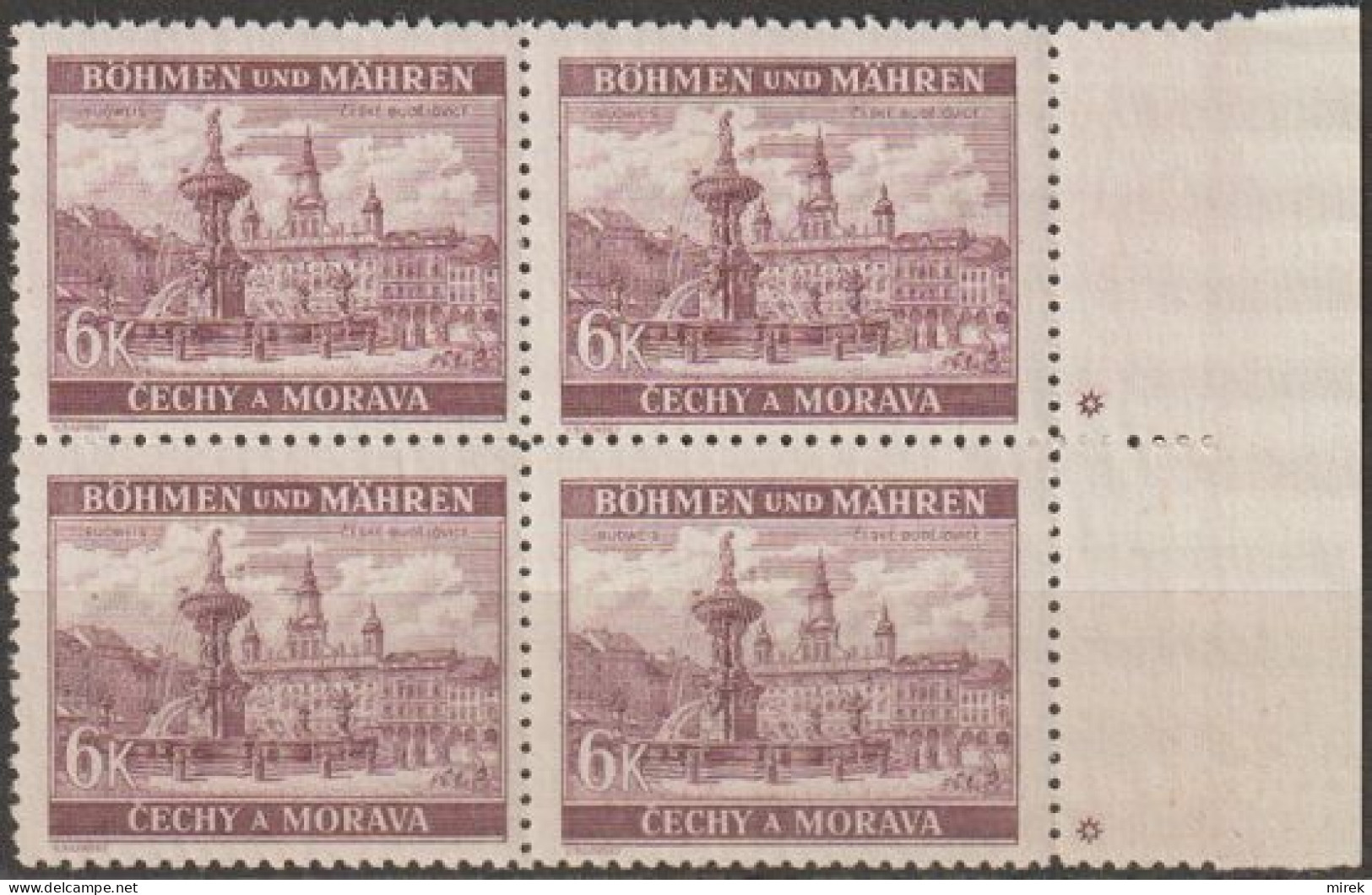 040/ Pof. 46, Brown-violet; Border 4-block. Plate Mark * - Unused Stamps