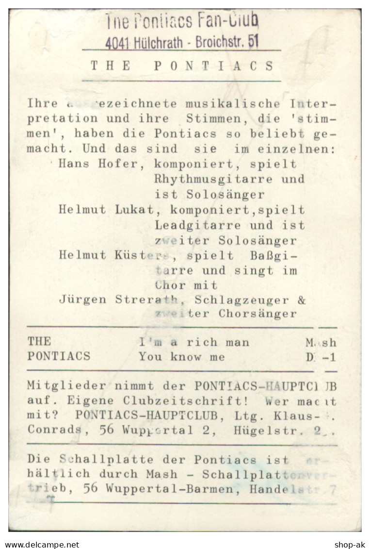 V6163/ The Pontiacs Beat- Popgruppe  Autogramm Autogrammkarte  60er Jahre - Autógrafos