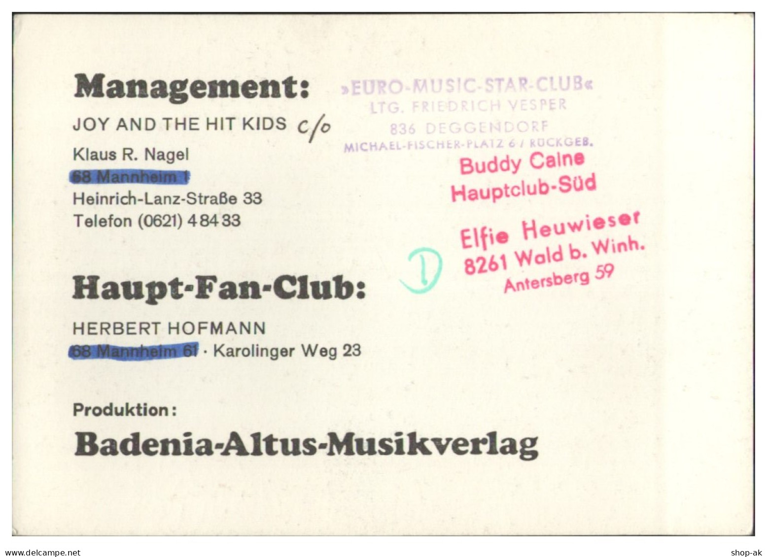 V6161/ Joy Fleming  And The Hit Kids  Autogramm Autogrammkarte  60er Jahre - Autographes
