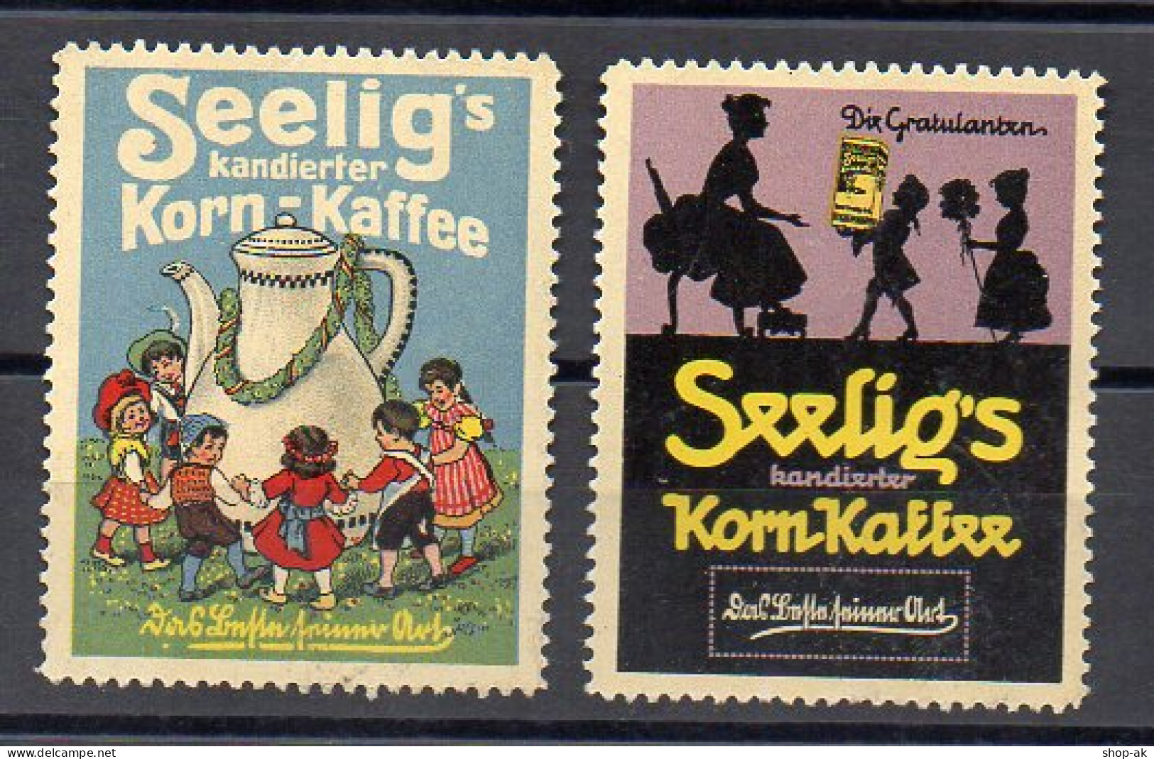 Y7356/ 2 X Reklamemarke Seelig`s Korn-Kaffee  - Advertising