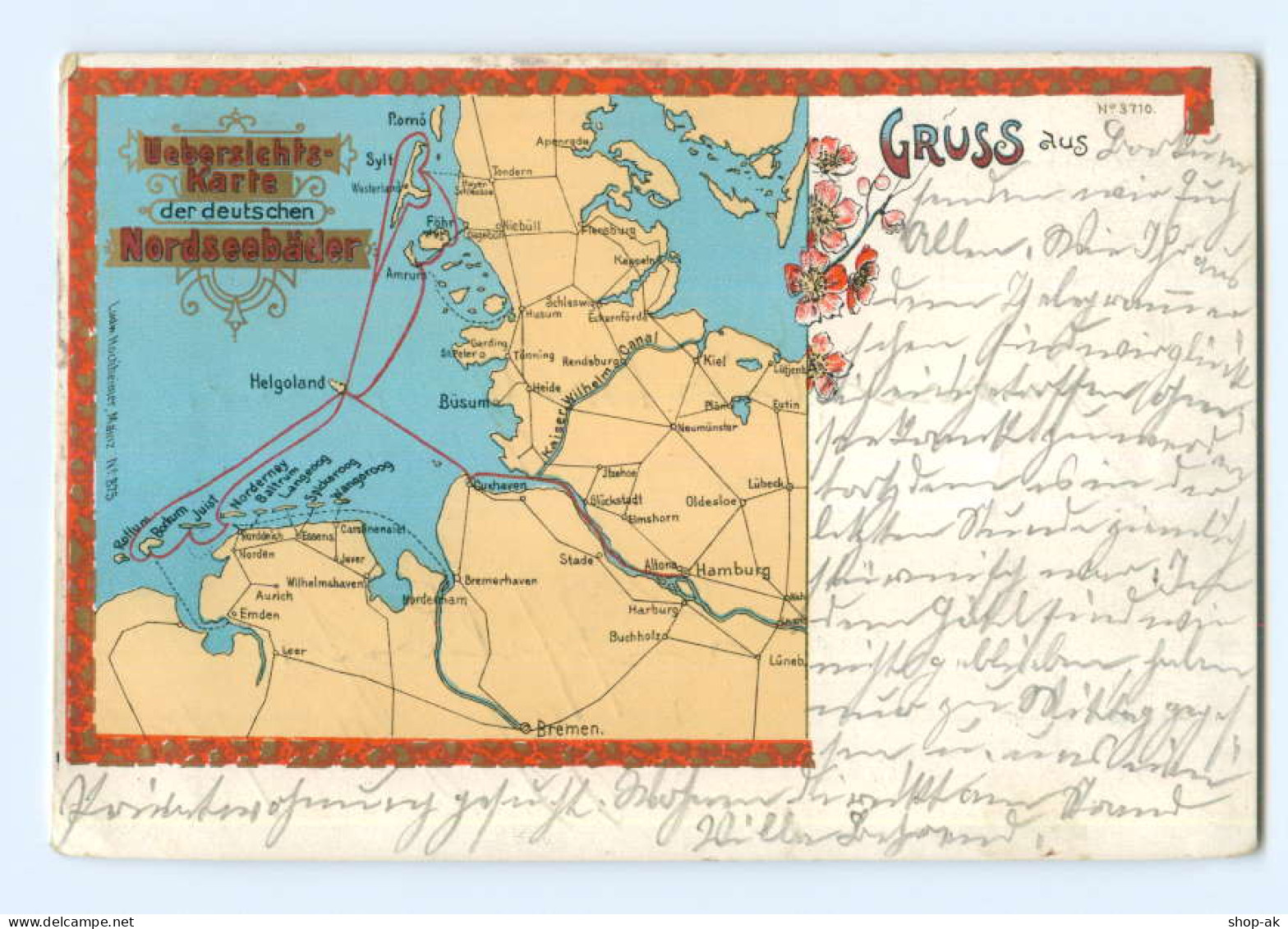 T5694/ Nordseebäder Übersichtskarte Litho Landkarten AK 1899 - Cartes Géographiques