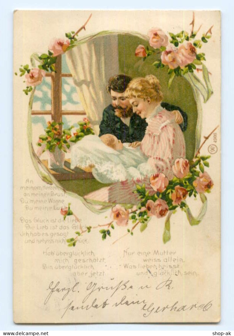 Y5750/ Geburt Eltern Mit Baby  Schöne Litho AK 1906 - Geburt