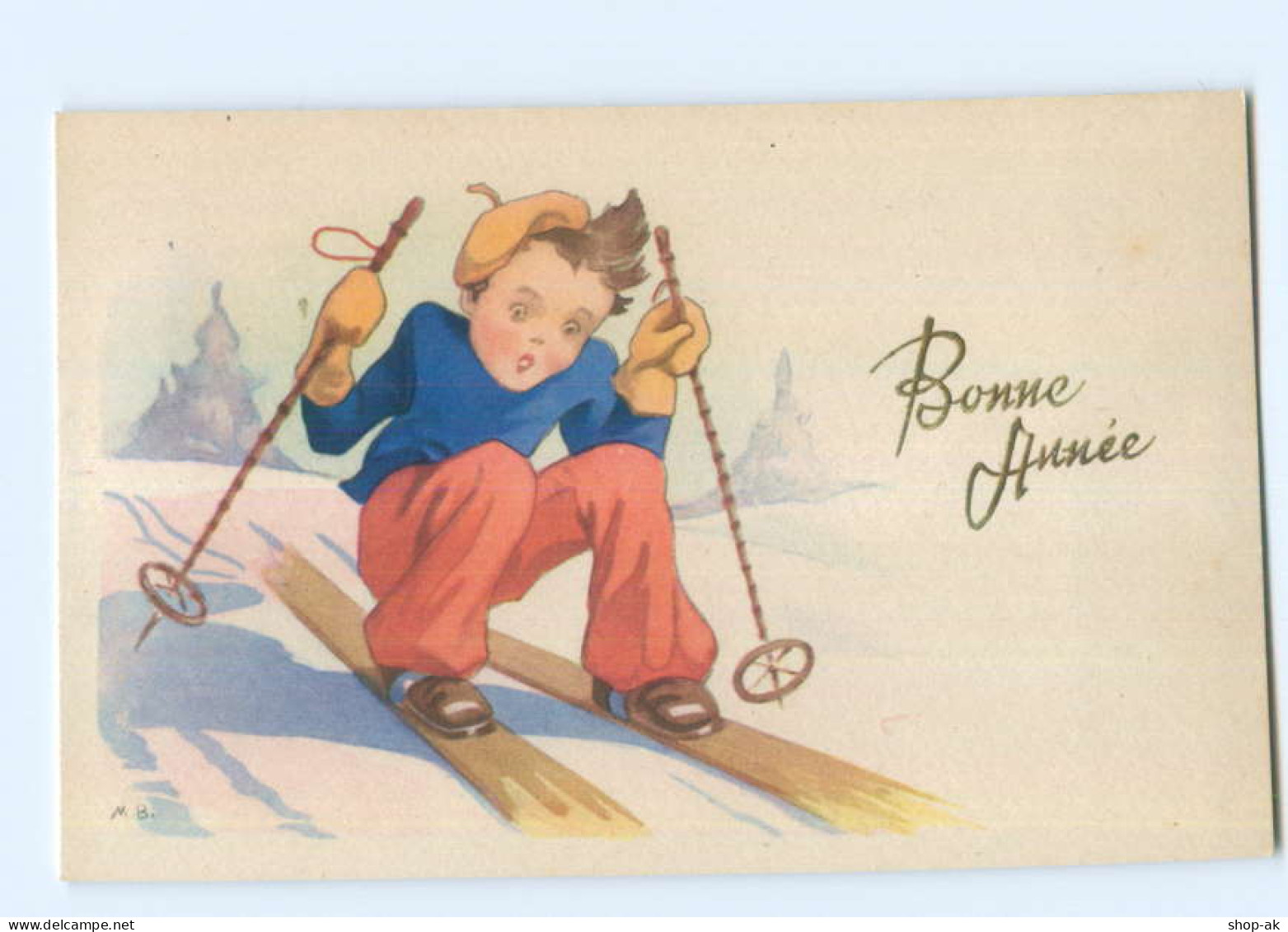 Y5559/ Bonne Annee Neujahr Kinder Skifahren  AK Ca.1950  - Nouvel An