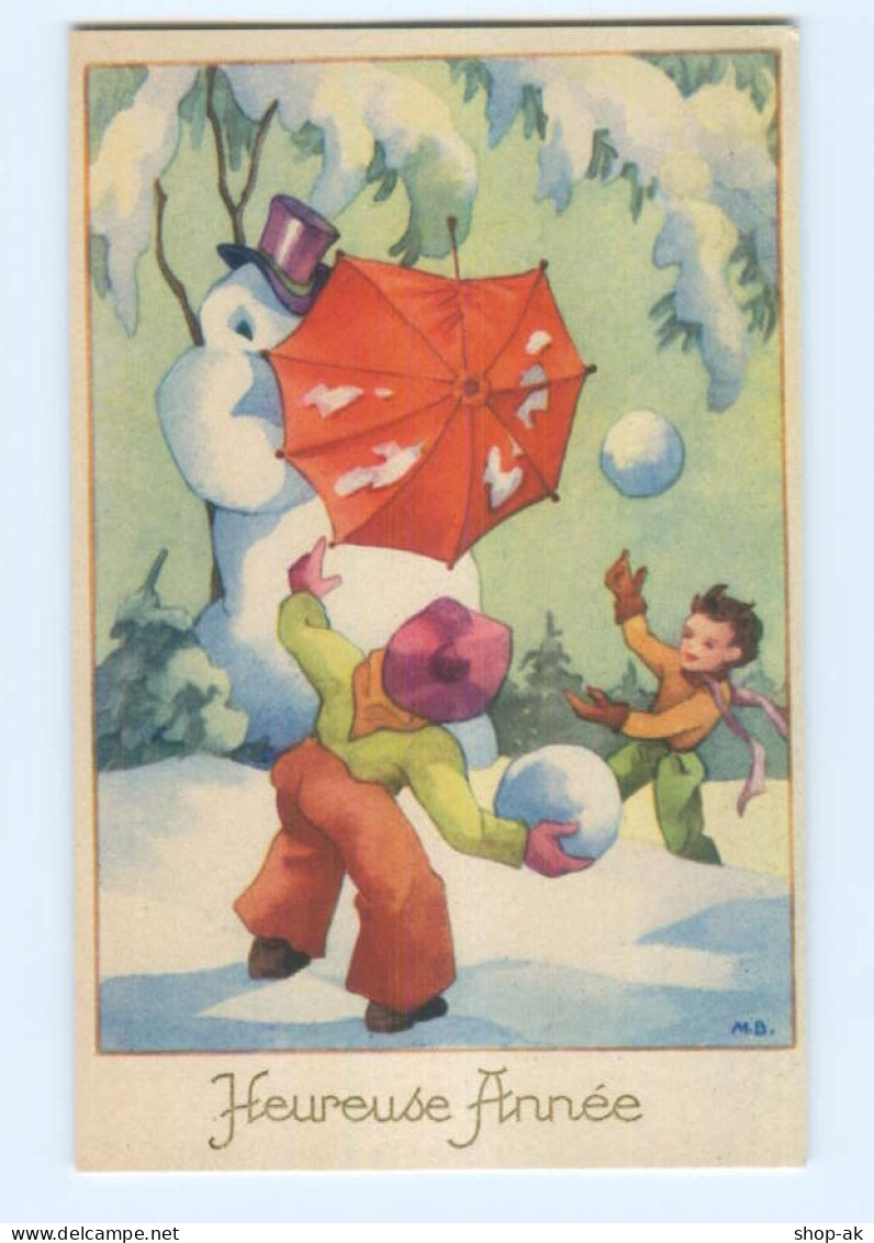 Y5556/ Heureuse Annee Neujahr Kinder Schneemann  AK Ca.1950  - Anno Nuovo