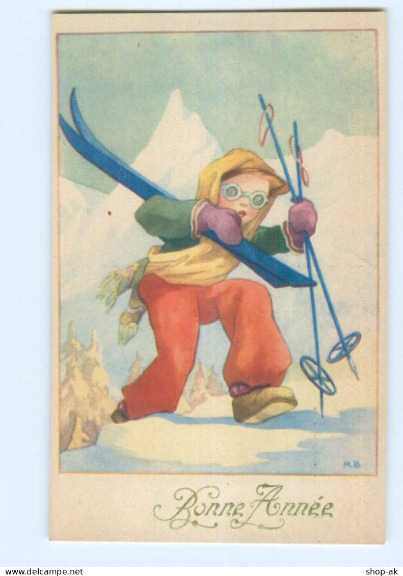 Y5551/ Bonne Annee Neujahr Skifahren AK Ca.1950  - Anno Nuovo