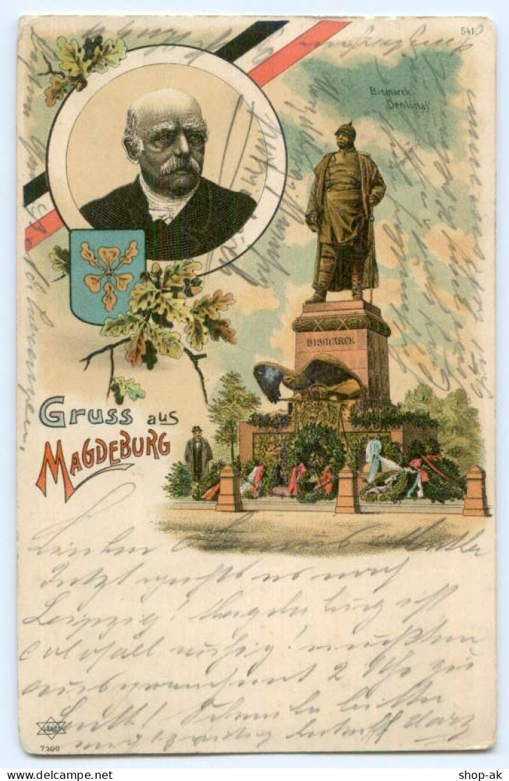 T4708/ Bismarck-Denkmal  Gruß Aus Magdeburg Litho AK 1903 - Altri & Non Classificati