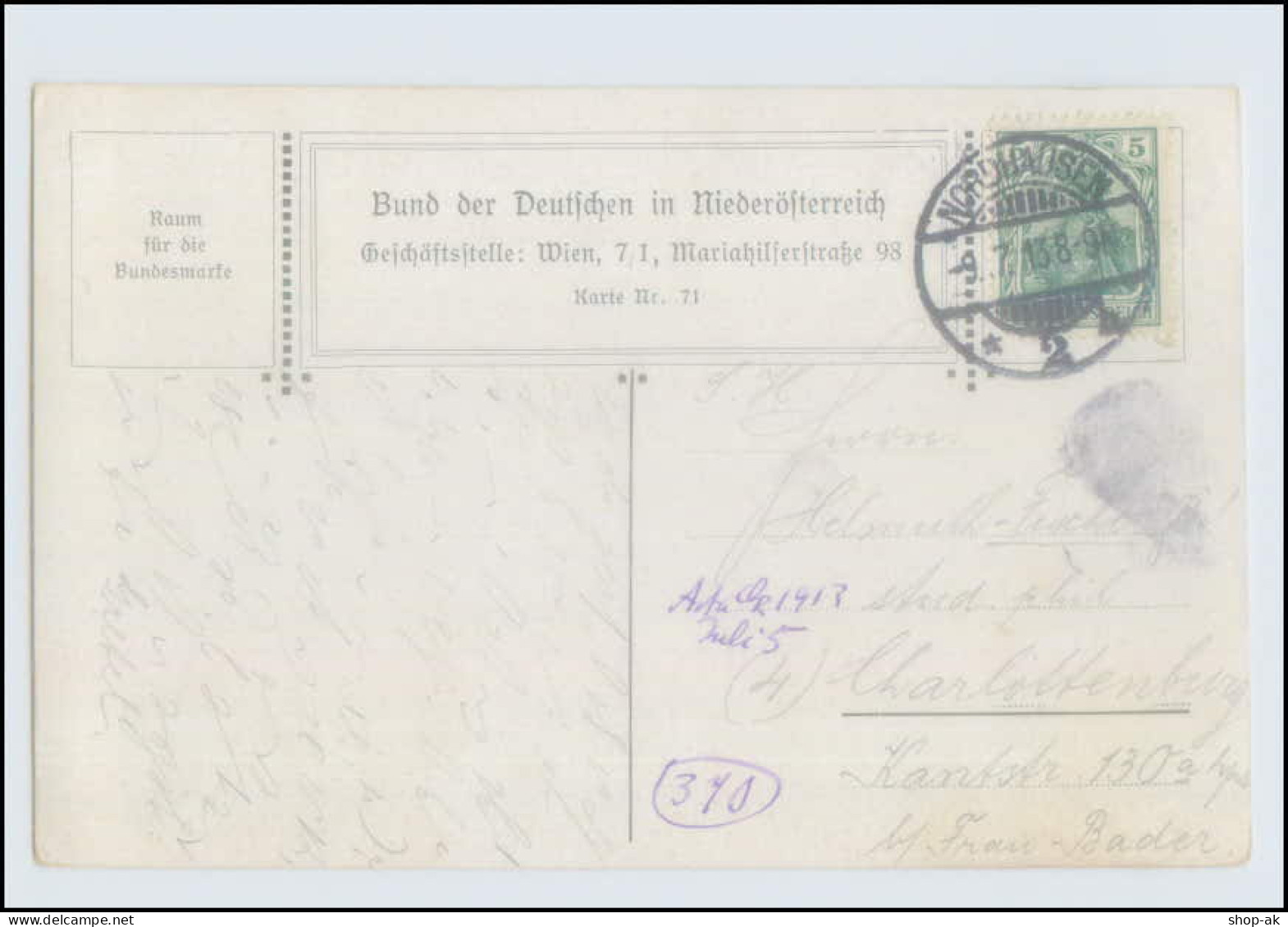 Y5085/ Bund Der Deutschen In Niederösterreich AK  E. Kutzer 1913 - Autres & Non Classés