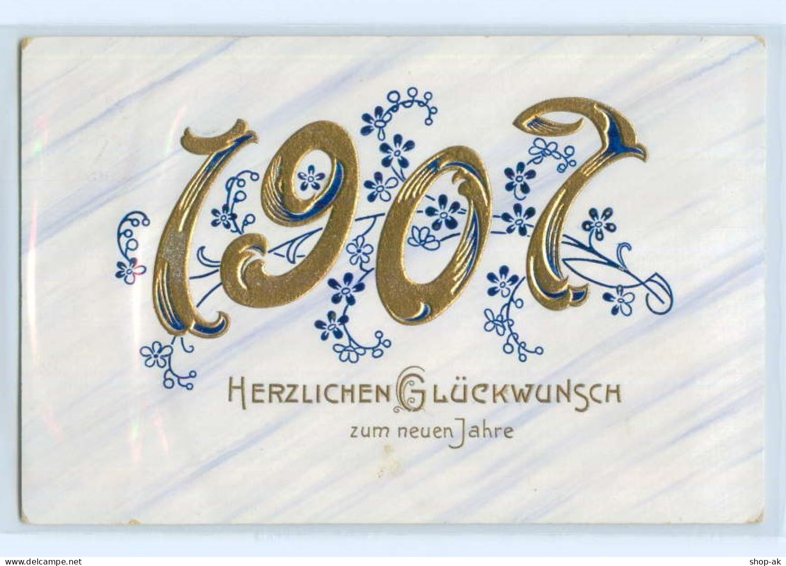 T3655/ Neujahr Jahreszahl 1907 Kleeblatt Litho Prägedruck AK  - Nouvel An