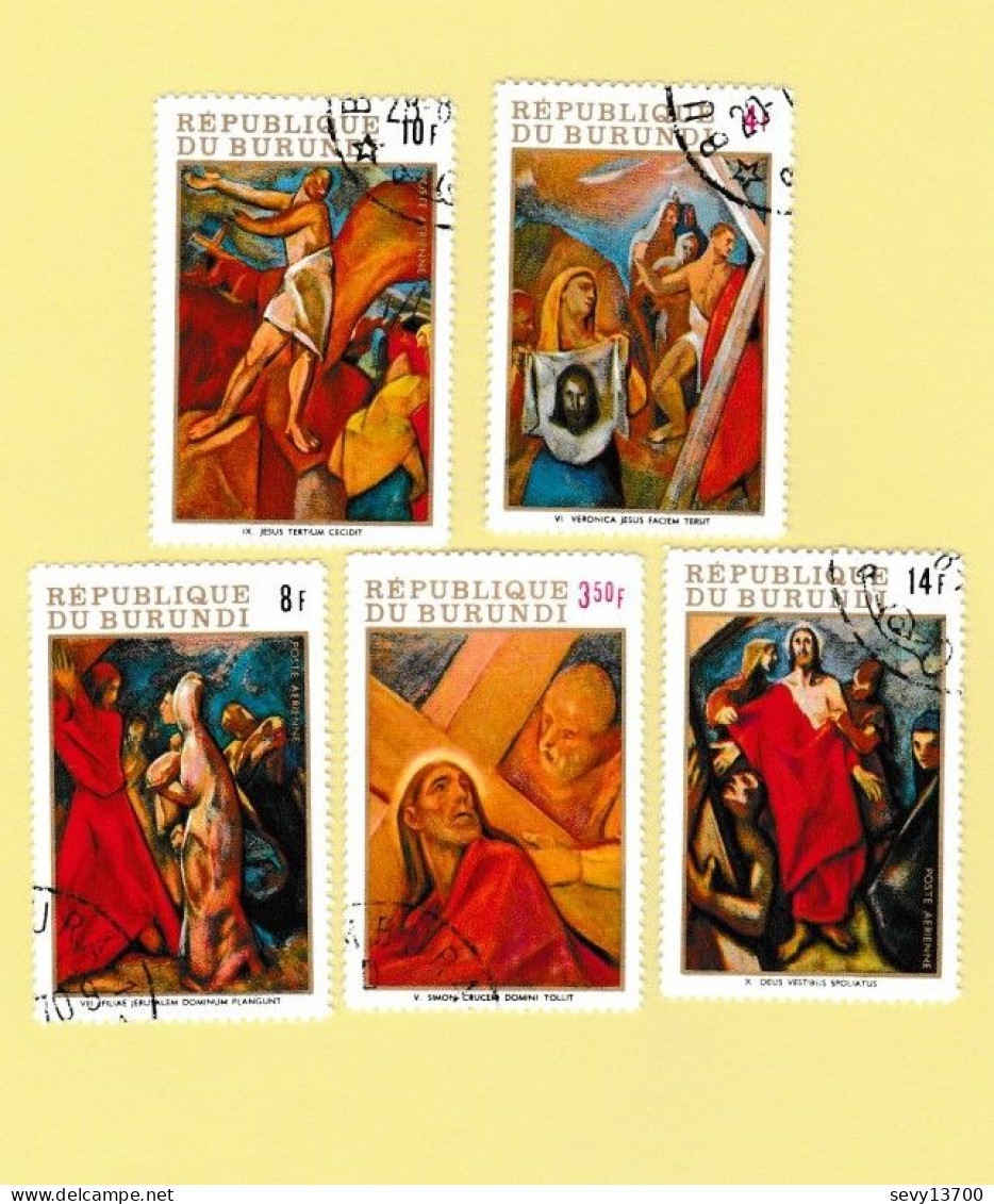 Burundi Lot 29 Timbres Tableaux, Peinture Le Christ - Jugement, Chemin De Croix, Crucifiction, Vierge Et L'enfant - Colecciones