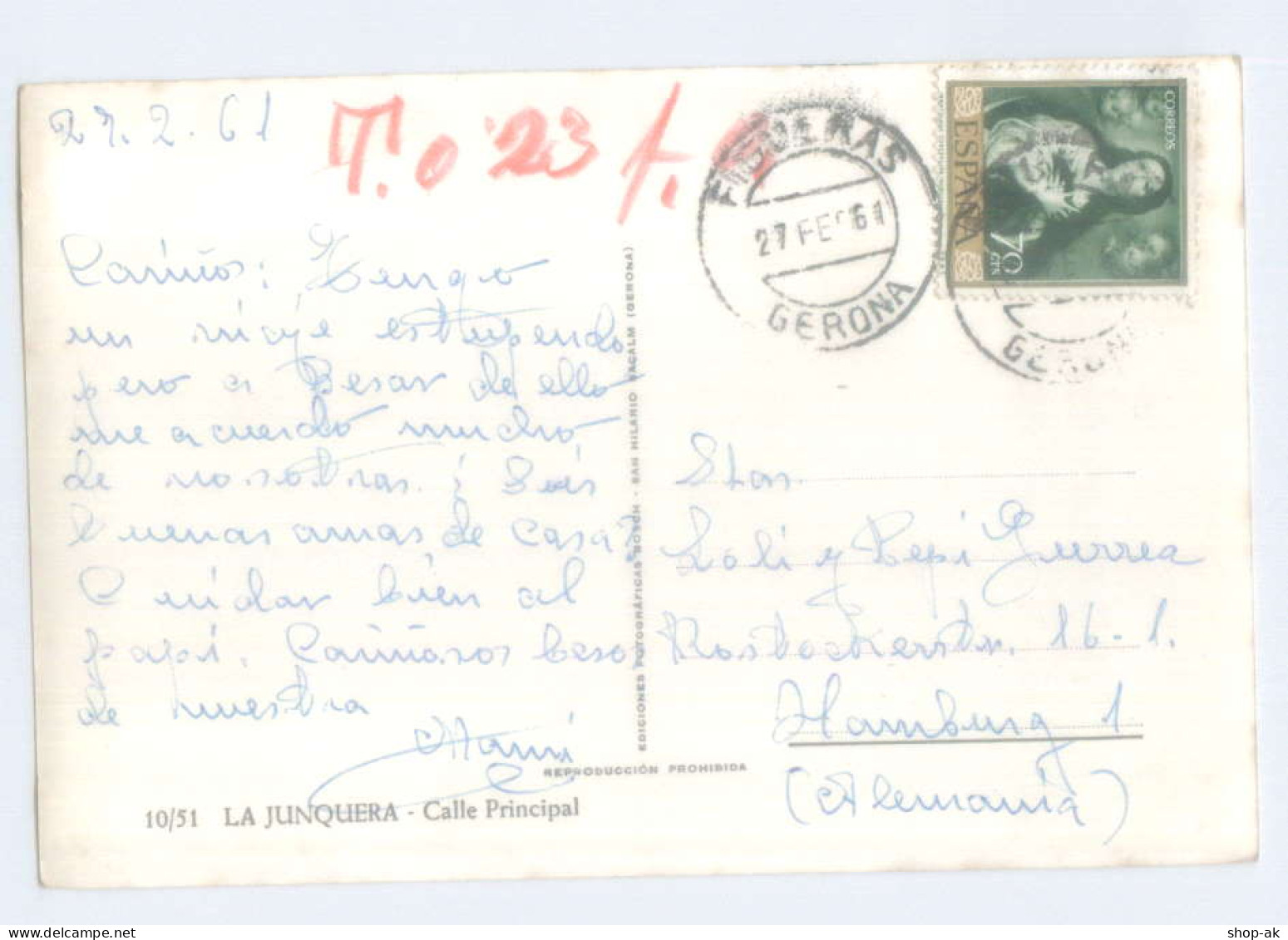 T3397/ La Junquera - Calle Principal AK 1961 Spanien - Other & Unclassified