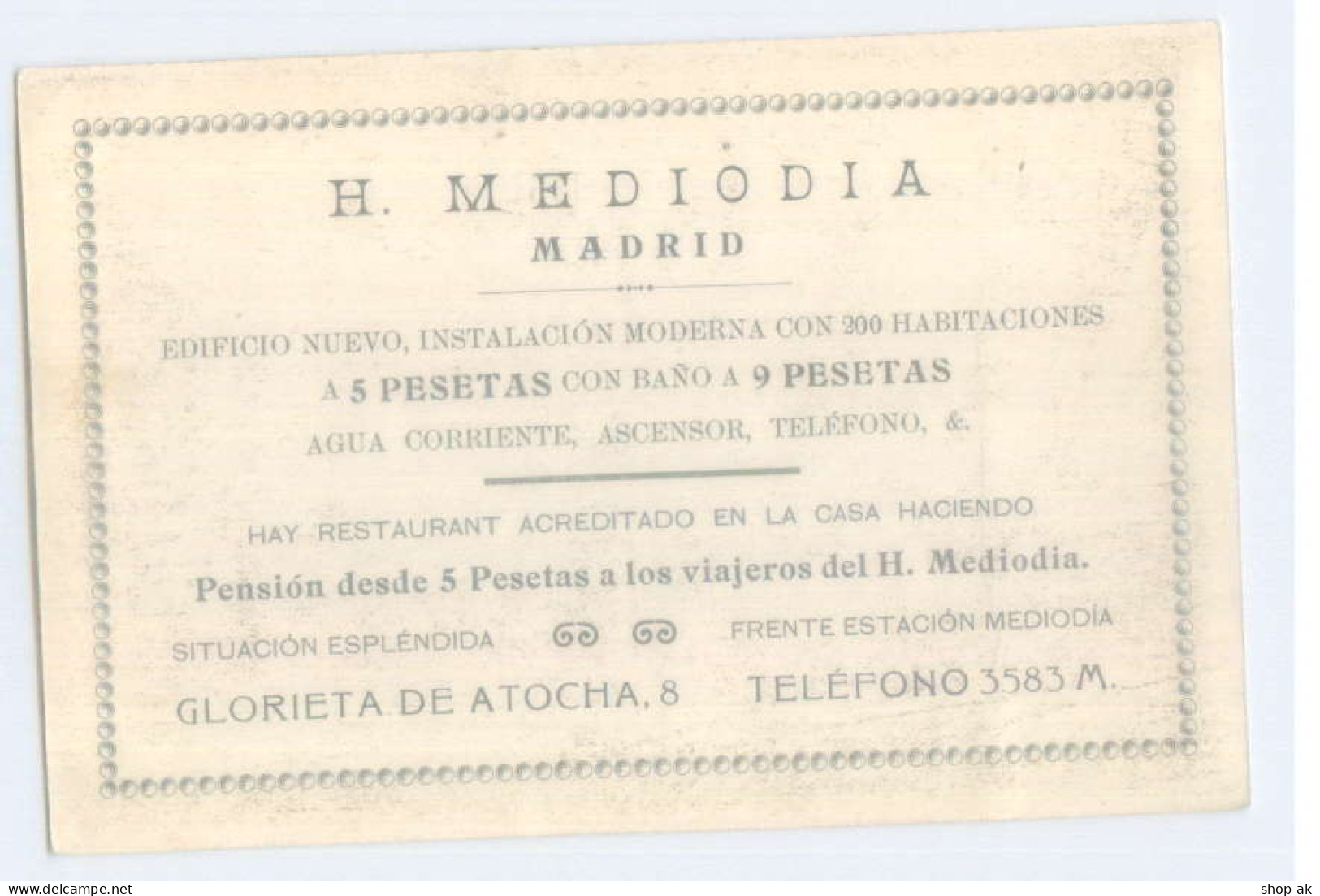 T2557/ Madrid Hotel  H. Mediodia Spanien Ca.1912  - Other & Unclassified