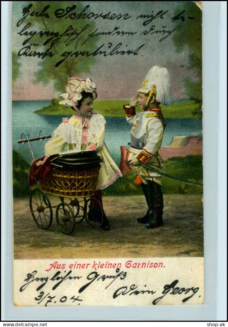 Y4562/ Junge In Uniform Mit Pickelhaube, Mädchen Mit Puppenwagen AK 1904 - Sonstige & Ohne Zuordnung