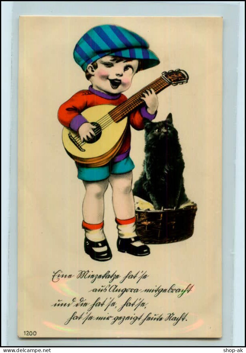 Y4322/ Junge Spielt Gitarre   Katze Schöen AK Ca.1930 - Altri & Non Classificati