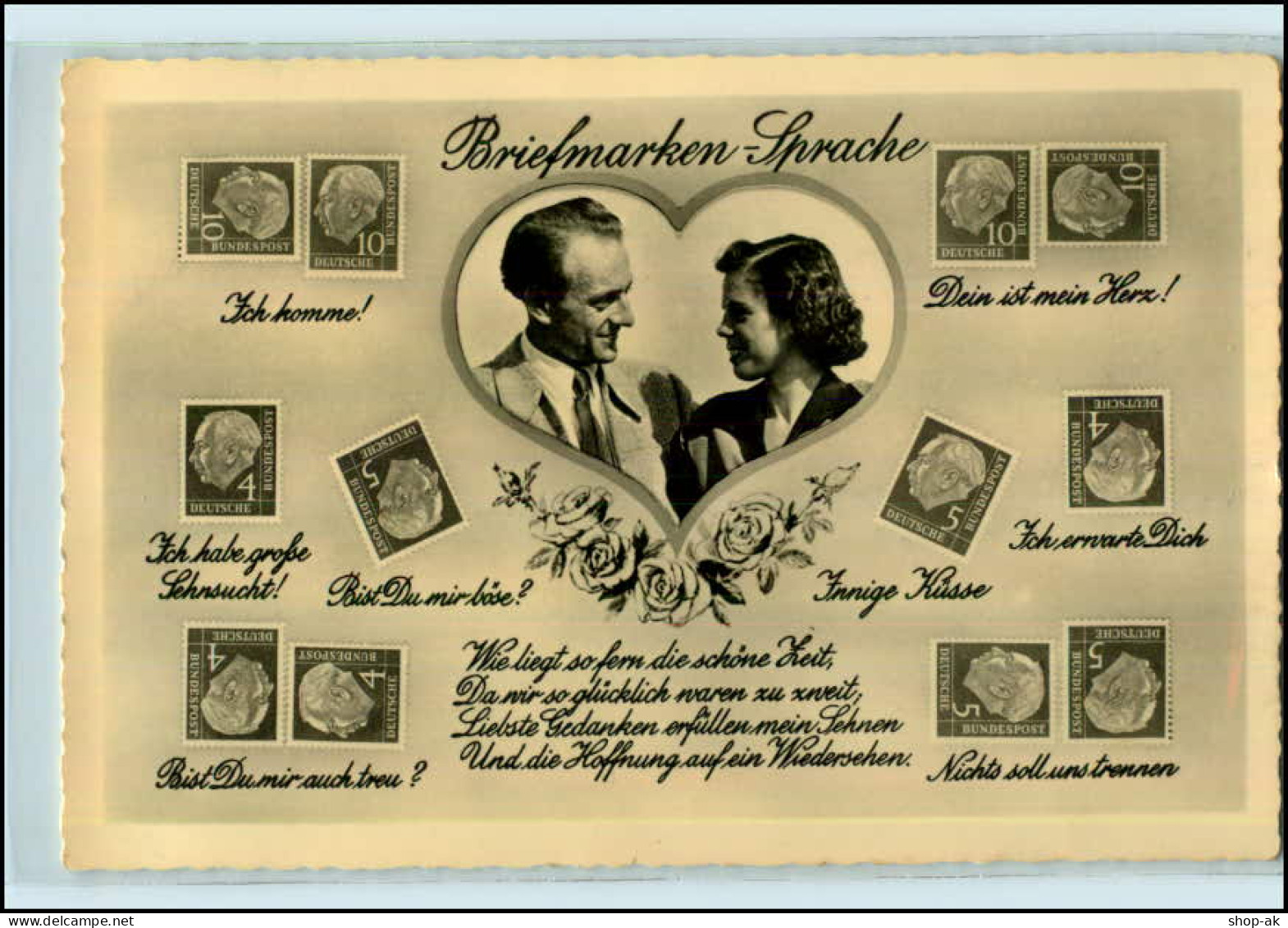 T1935/ Briefmarkensprache  Foto AK  Heuss-Marken Ca.1960 - Timbres (représentations)