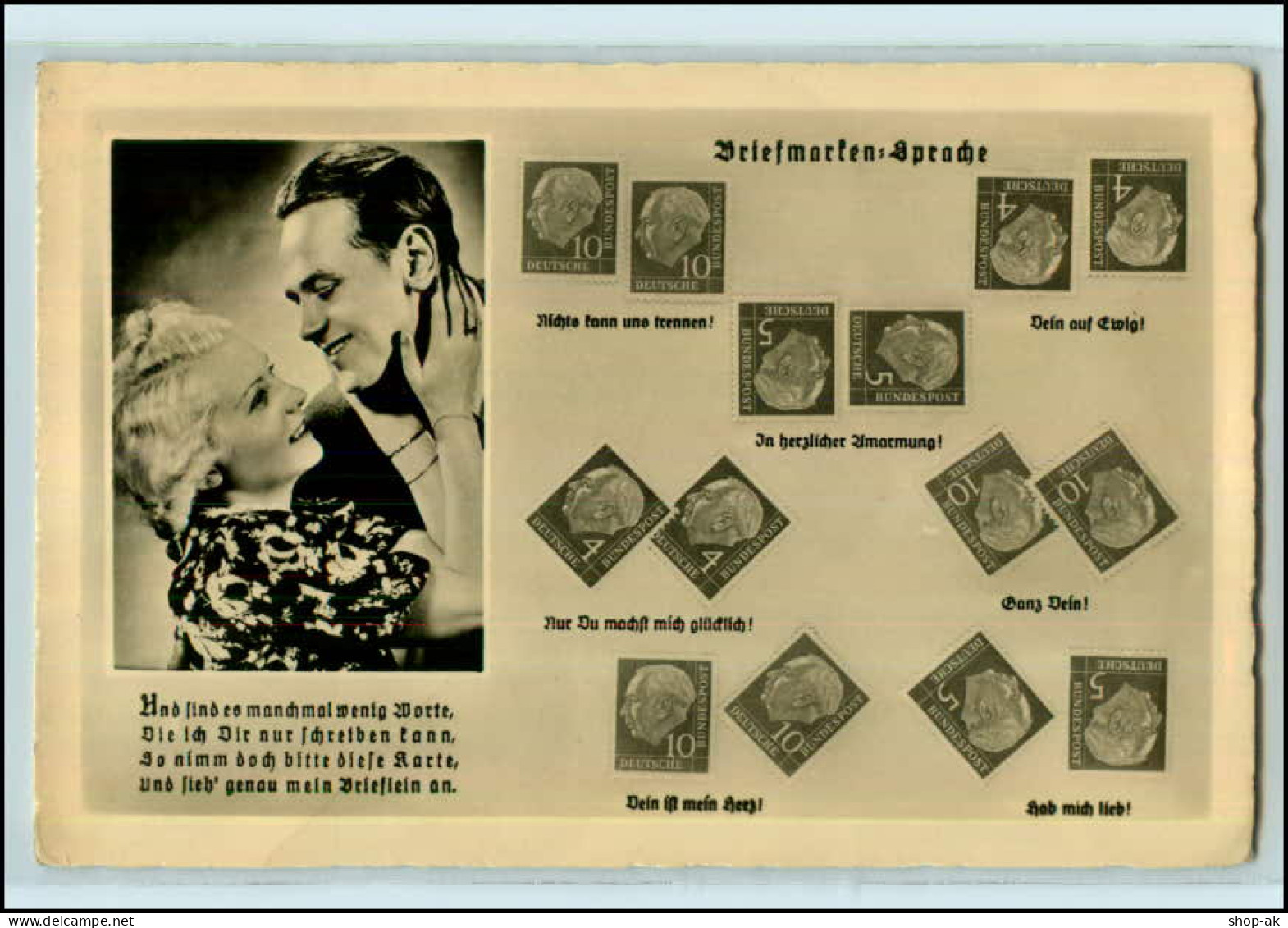 T1932/ Briefmarkensprache Foto AK Heuss-Marken  - Timbres (représentations)