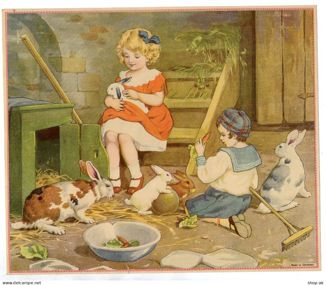 C2255/ Kinder Mit Hasen Kaninchen Schönes Farbiges Blatt 24 X 20 Cm Ca.1955 - Unclassified
